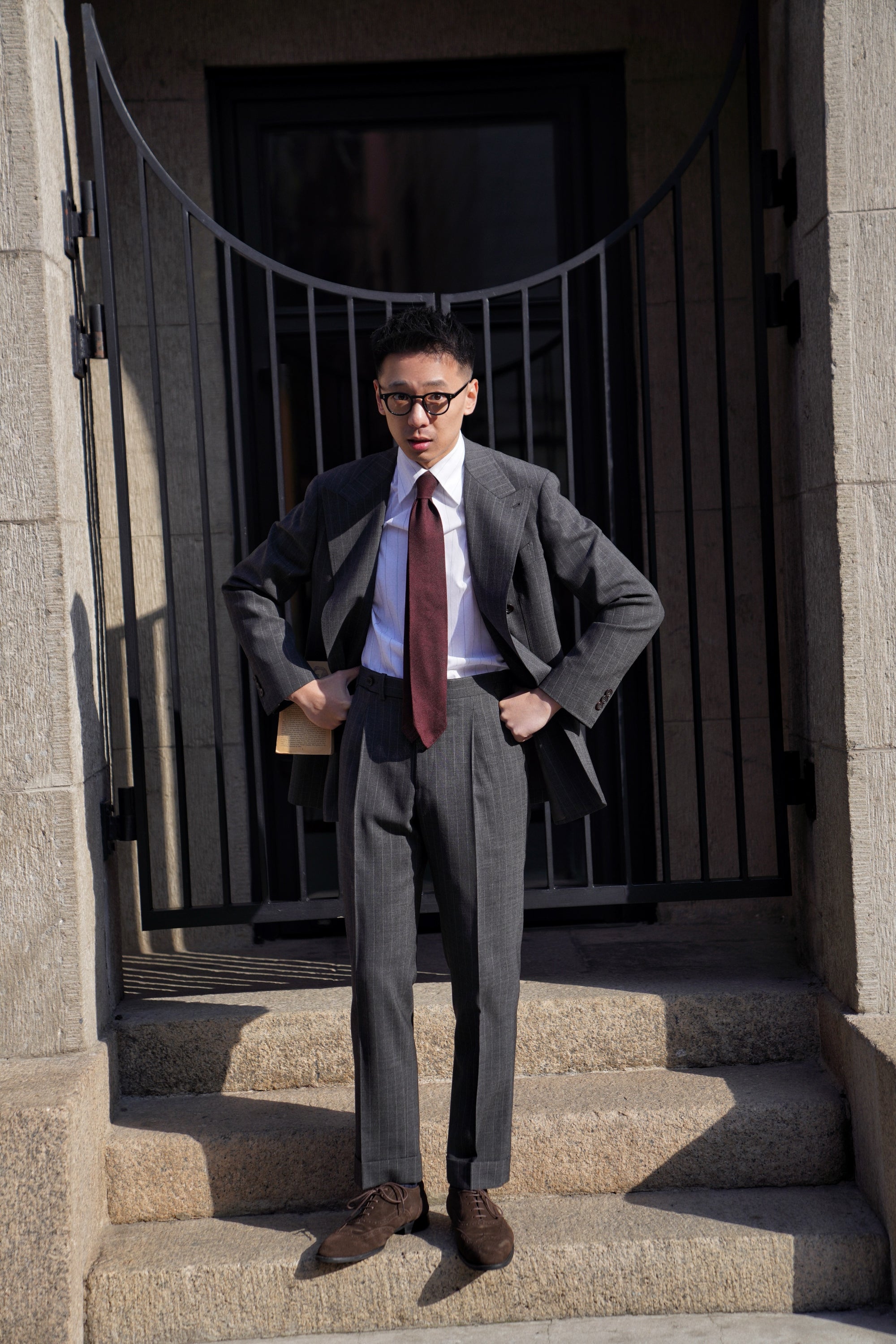 Mid Grey Pinstripe Wool Suit #306