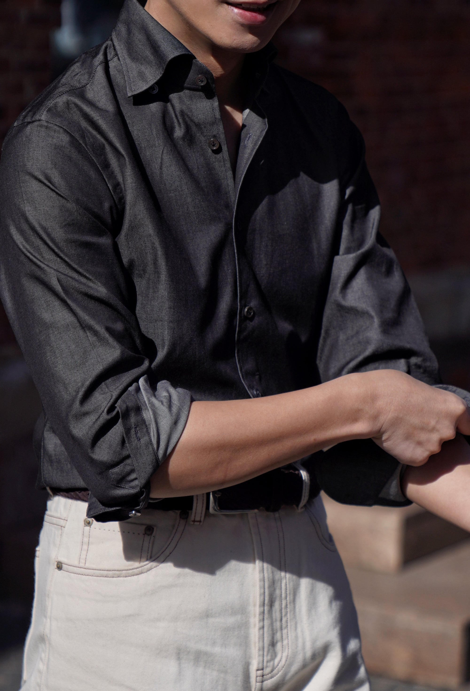 MTO Hand-stitched Black Denim Shirt #18