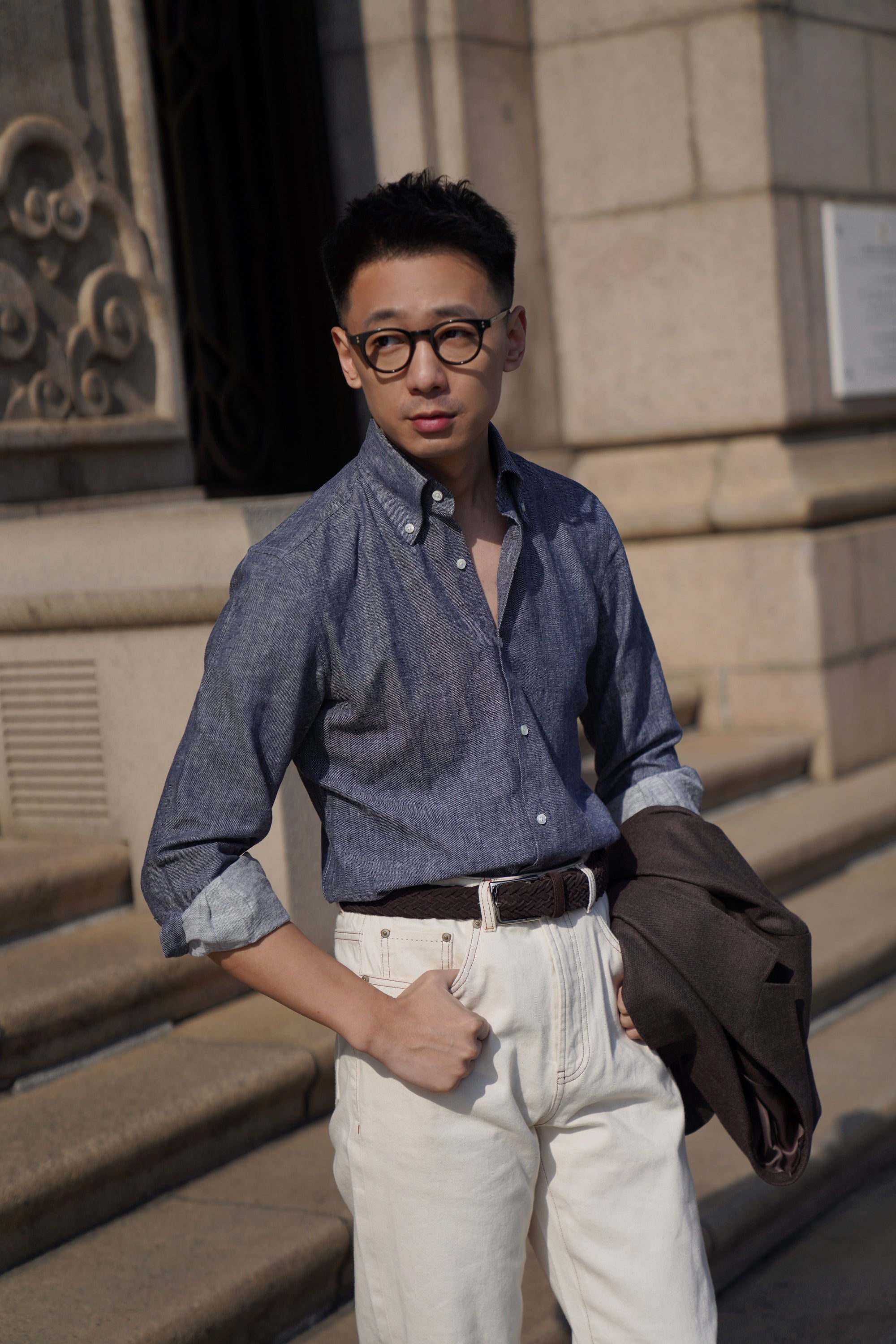 MTO Indigo Cotton Linen Blending Shirt