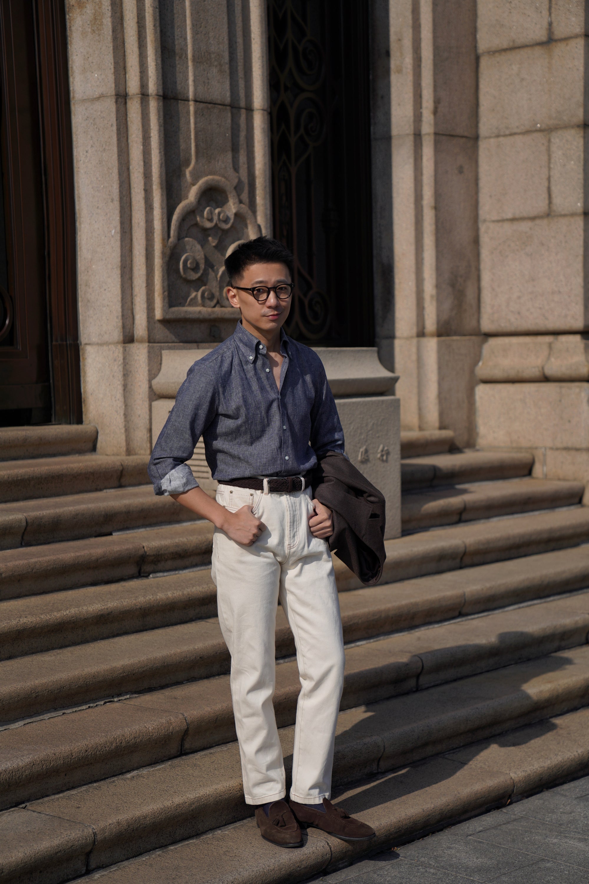 MTO Indigo Cotton Linen Blending Shirt