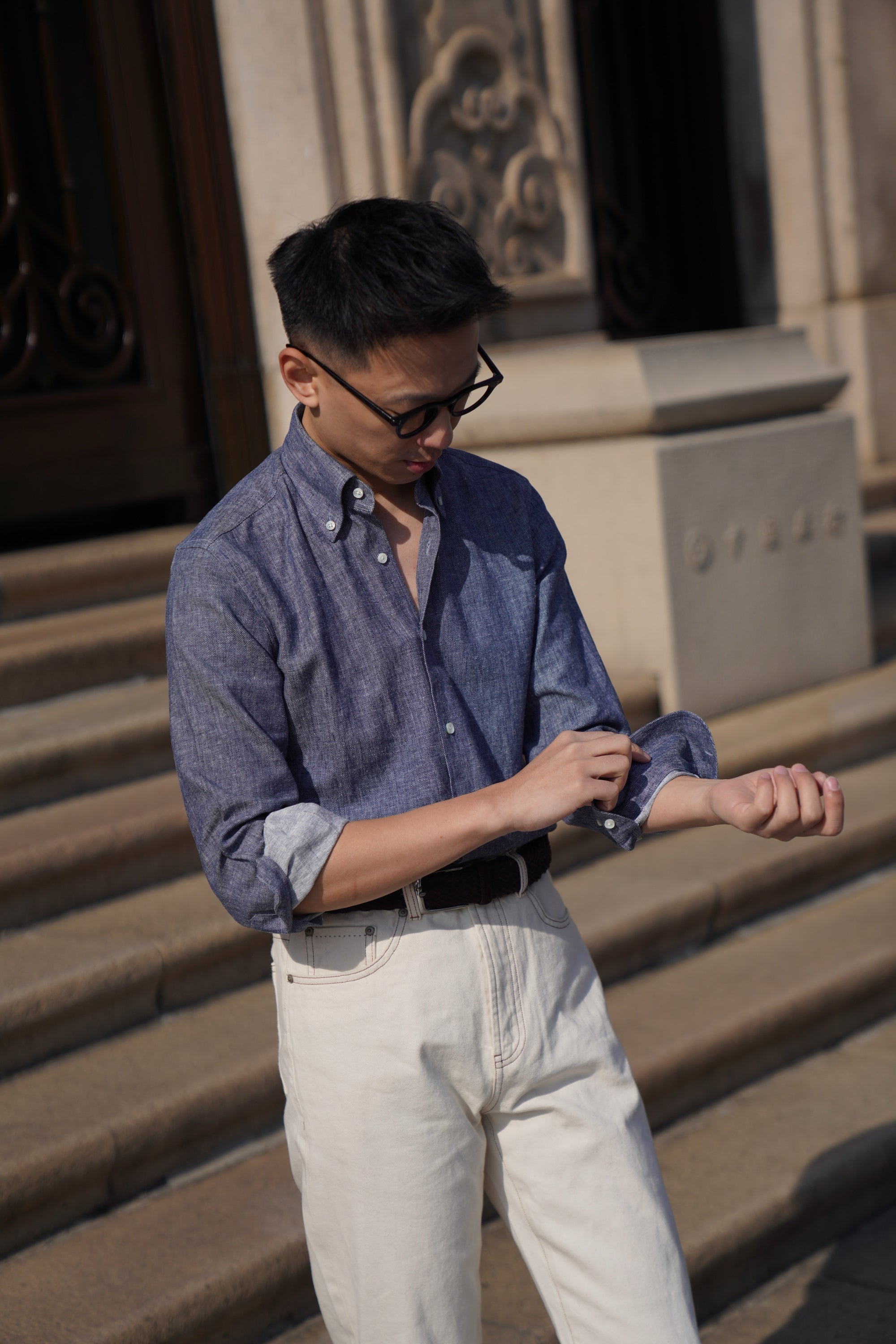 MTO Indigo Cotton Linen Blending Shirt