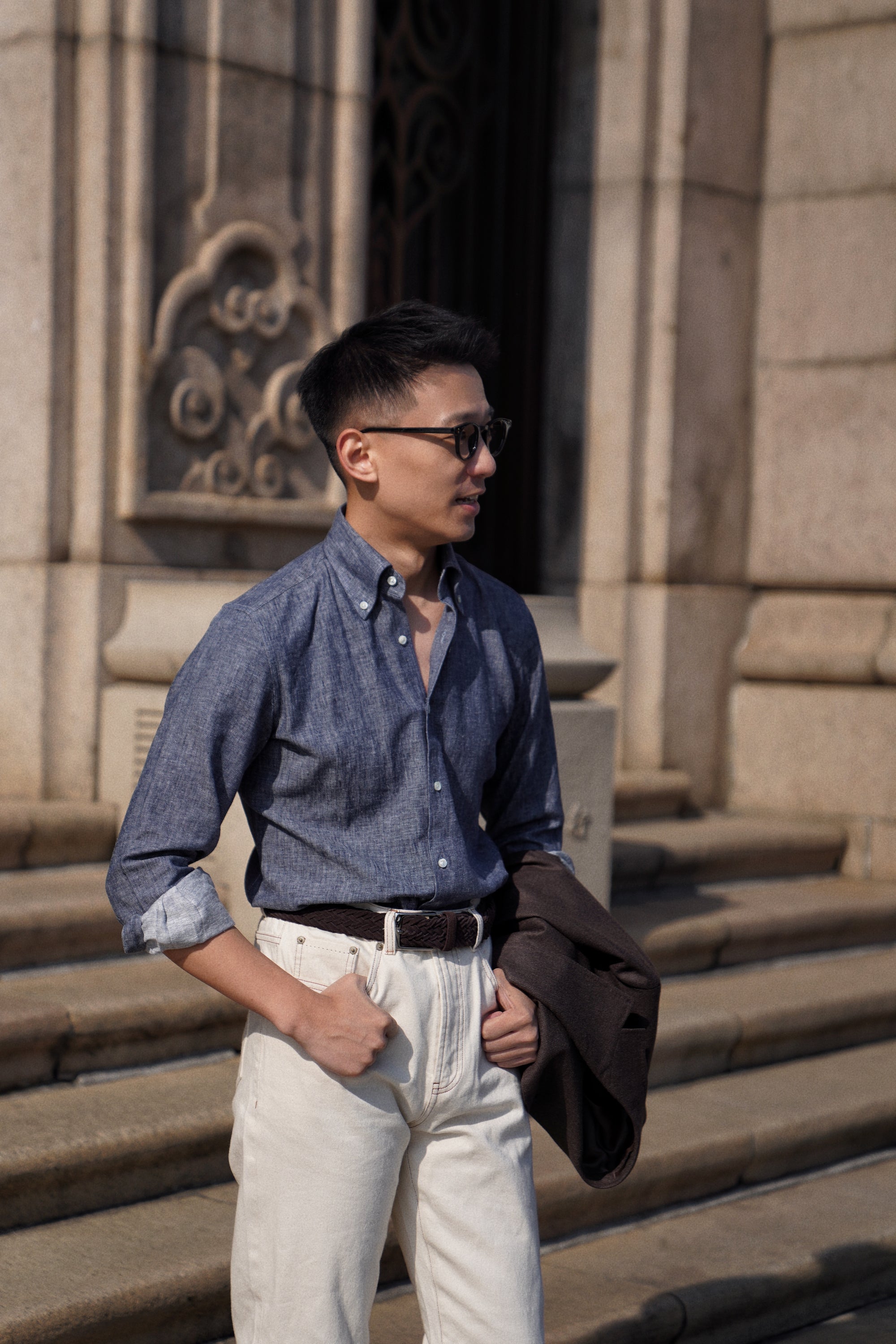 MTO Indigo Cotton Linen Blending Shirt