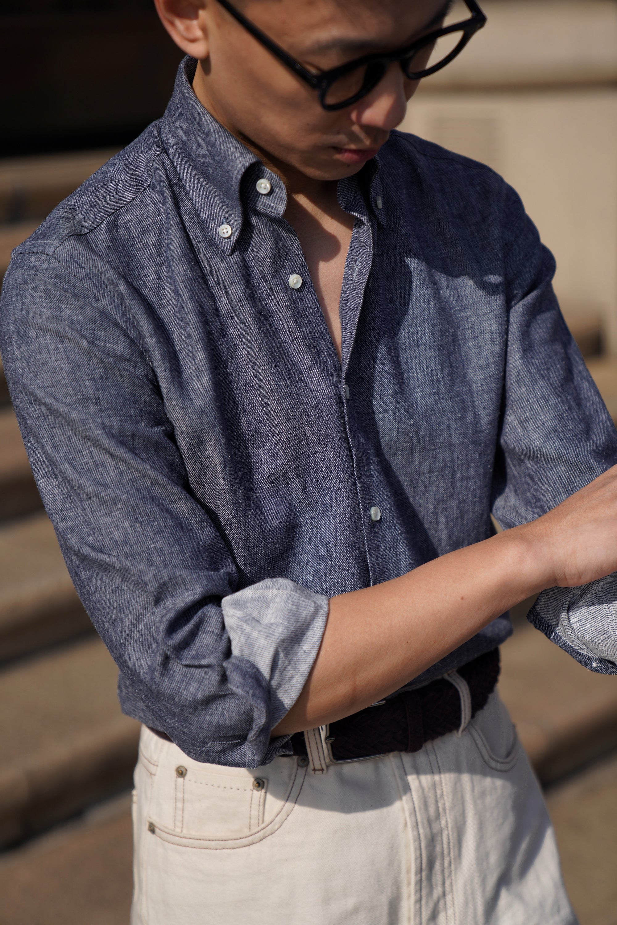 MTO Indigo Cotton Linen Blending Shirt