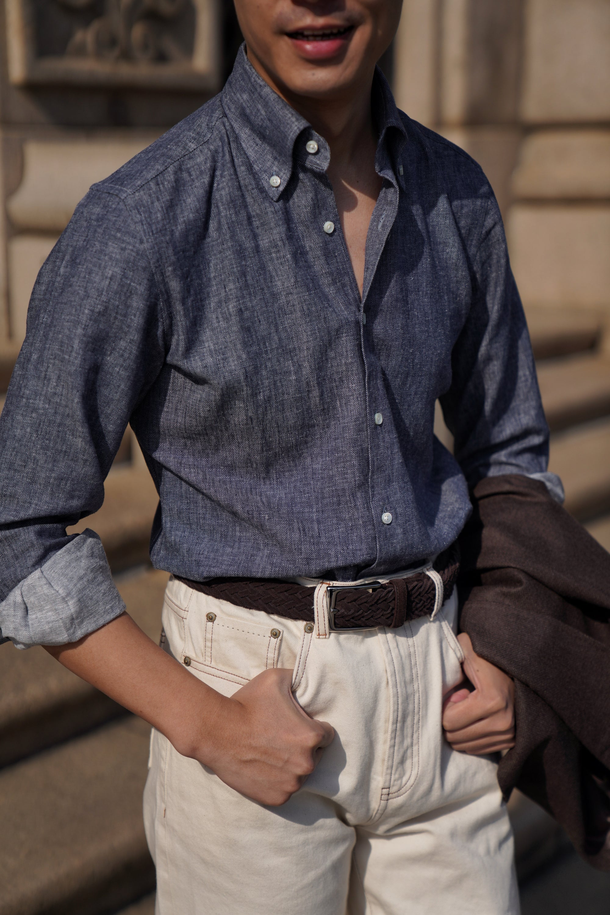 MTO Indigo Cotton Linen Blending Shirt