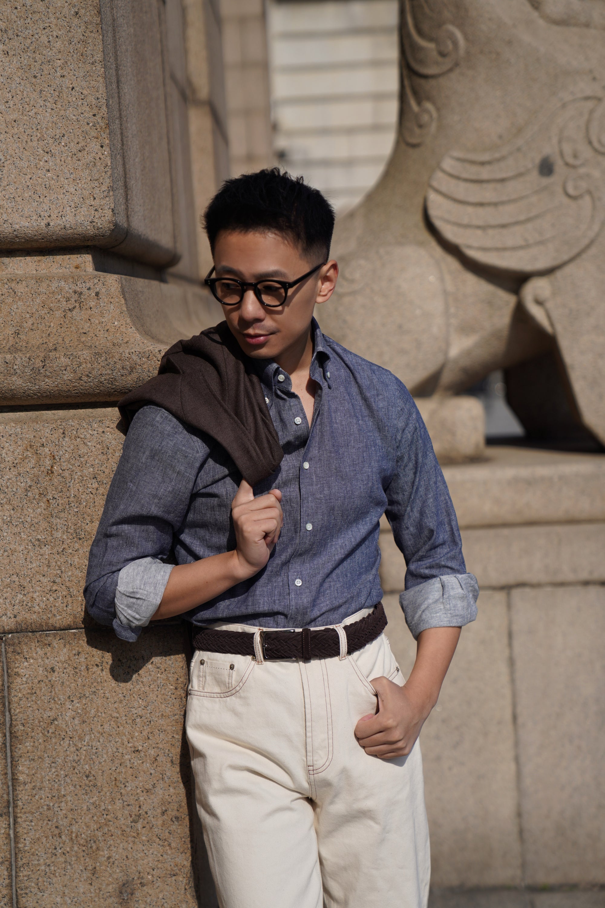 MTO Indigo Cotton Linen Blending Shirt