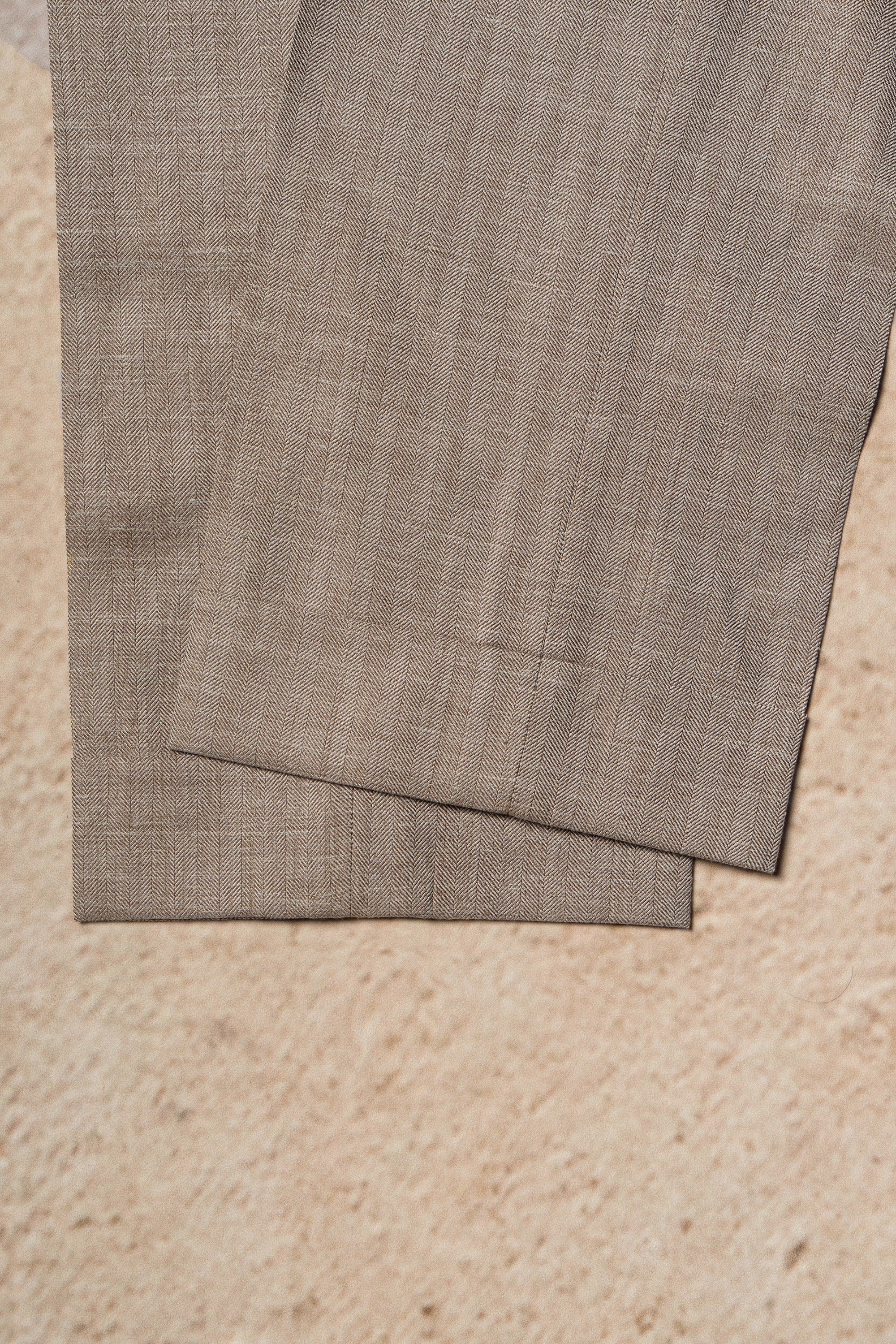MTO Champagne Herringbone Wool Silk Linen Suit