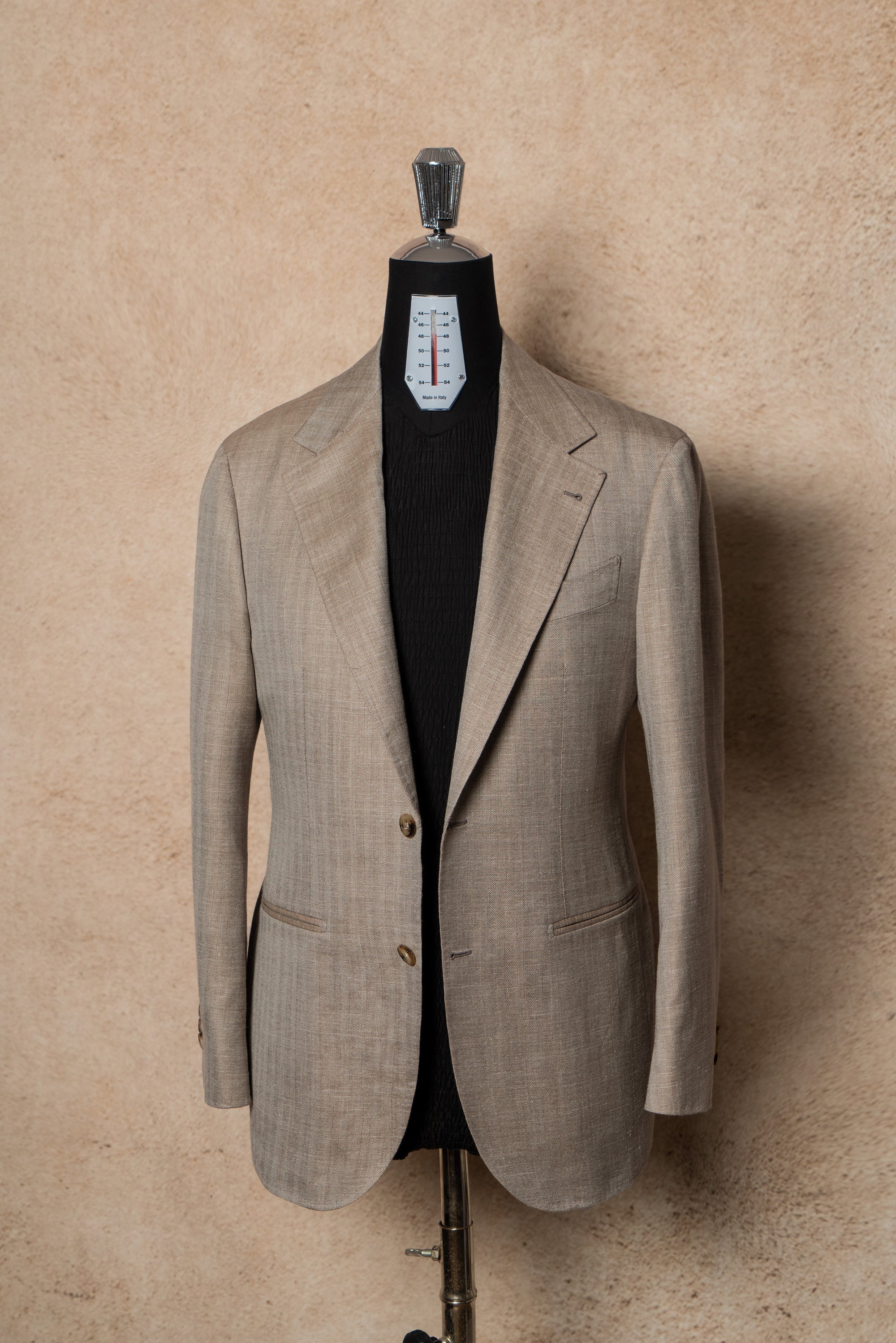 MTO Champagne Herringbone Wool Silk Linen Suit