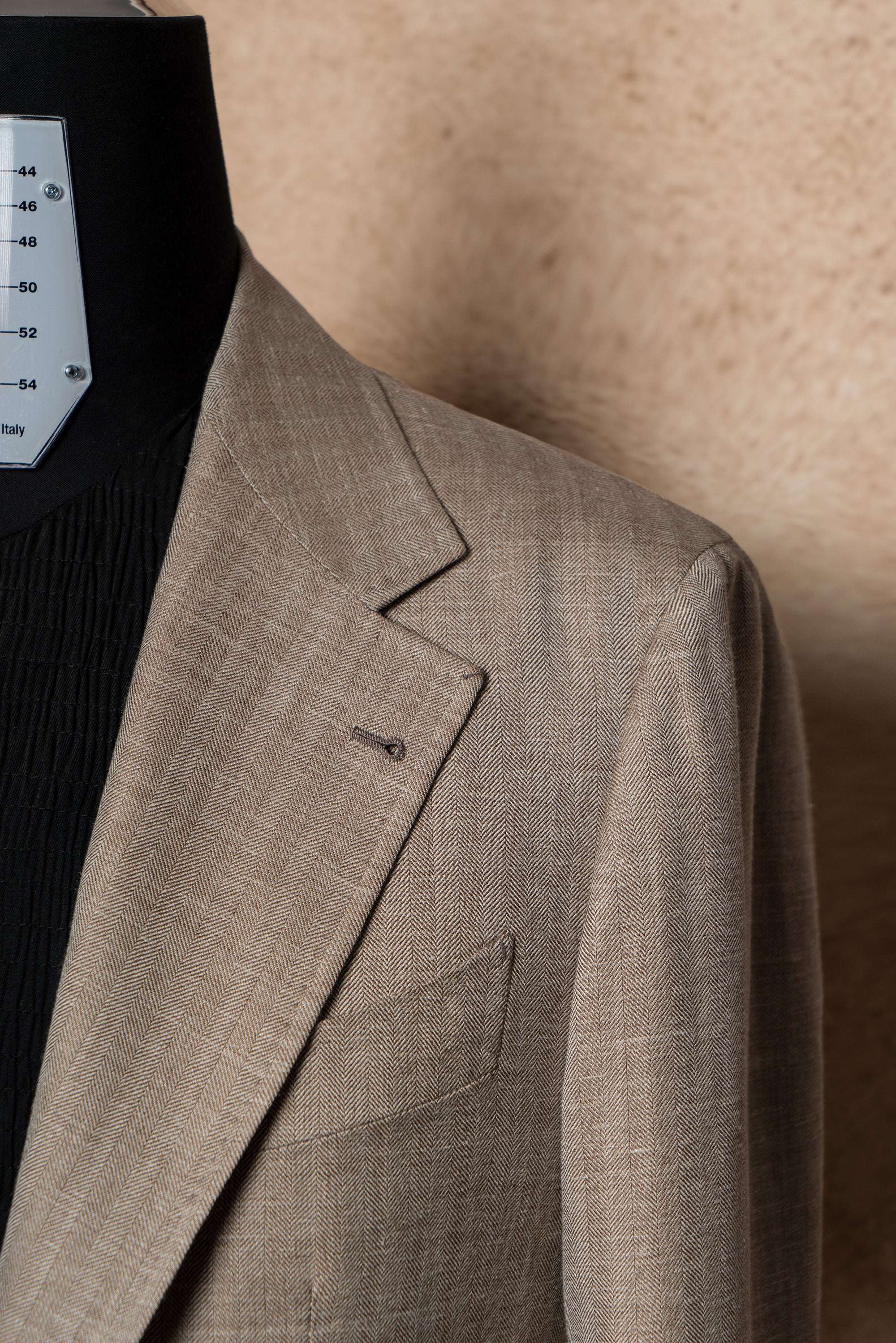 MTO Champagne Herringbone Wool Silk Linen Suit