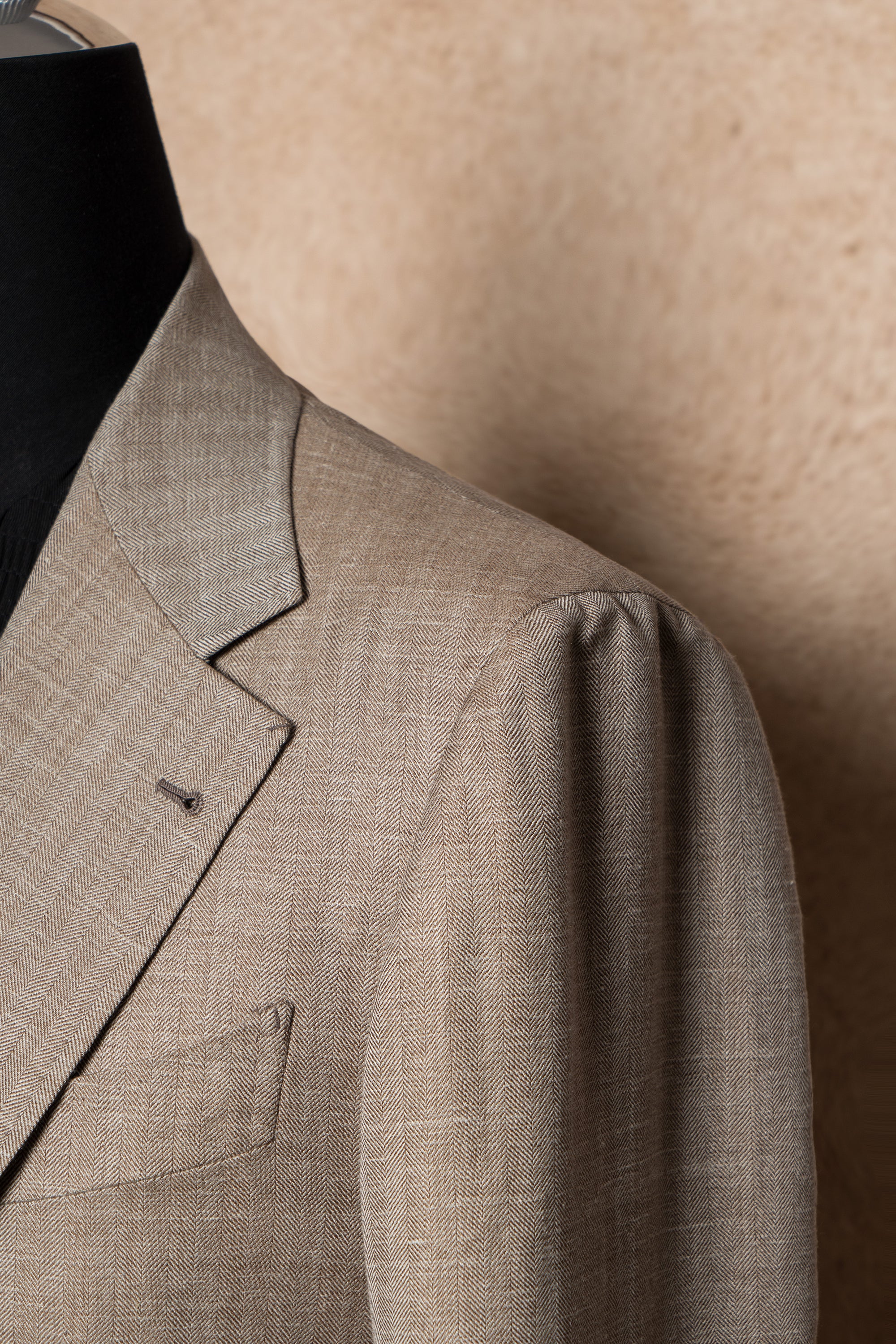 MTO Champagne Herringbone Wool Silk Linen Suit
