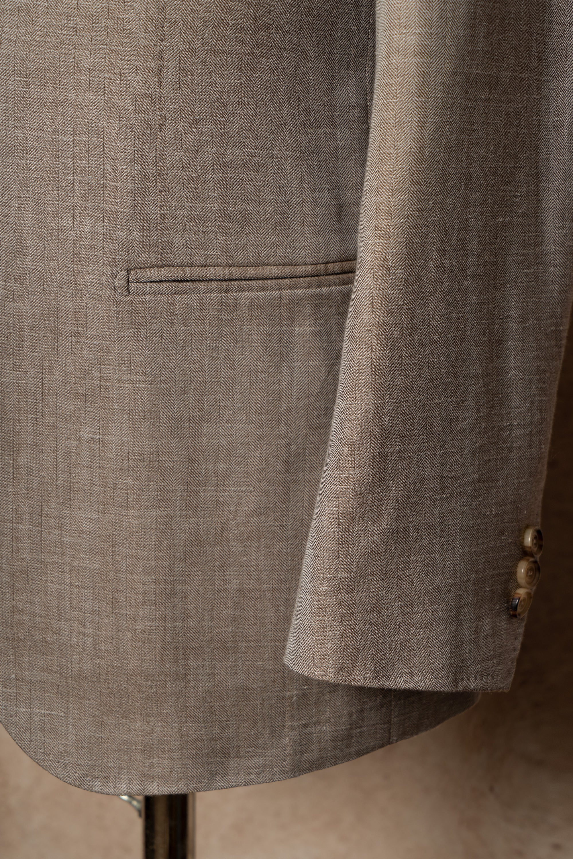 MTO Champagne Herringbone Wool Silk Linen Suit