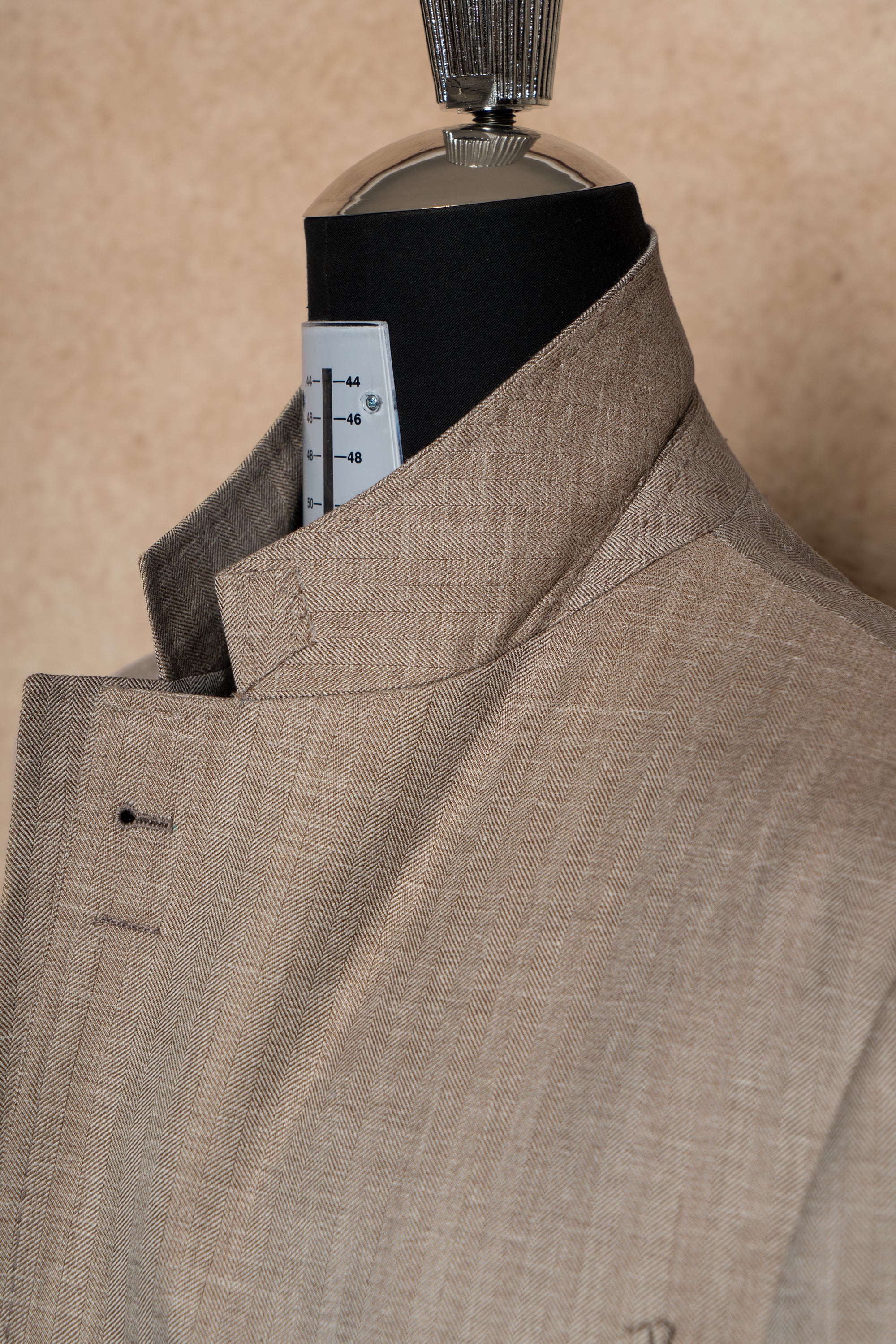 MTO Champagne Herringbone Wool Silk Linen Suit