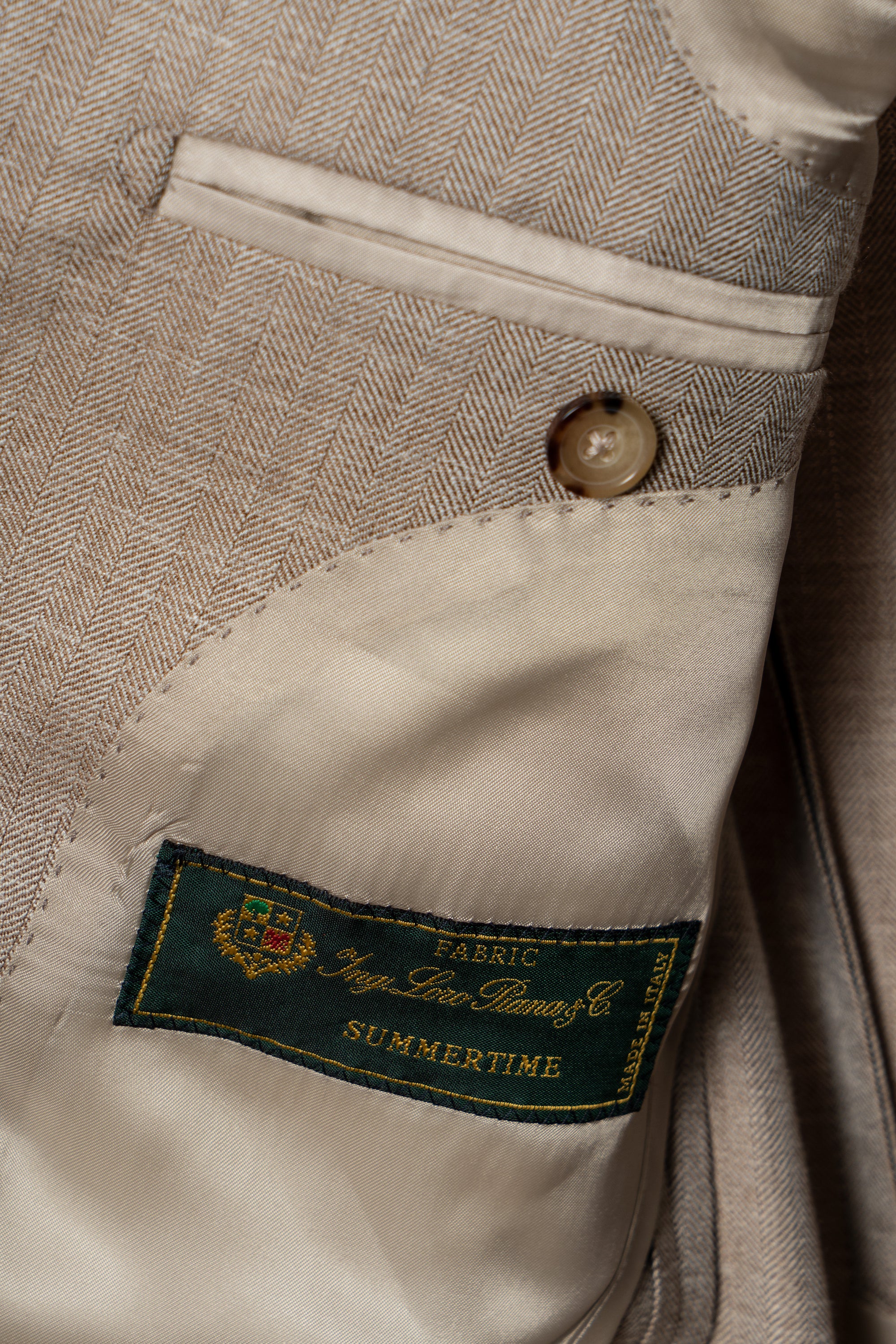 MTO Champagne Herringbone Wool Silk Linen Suit