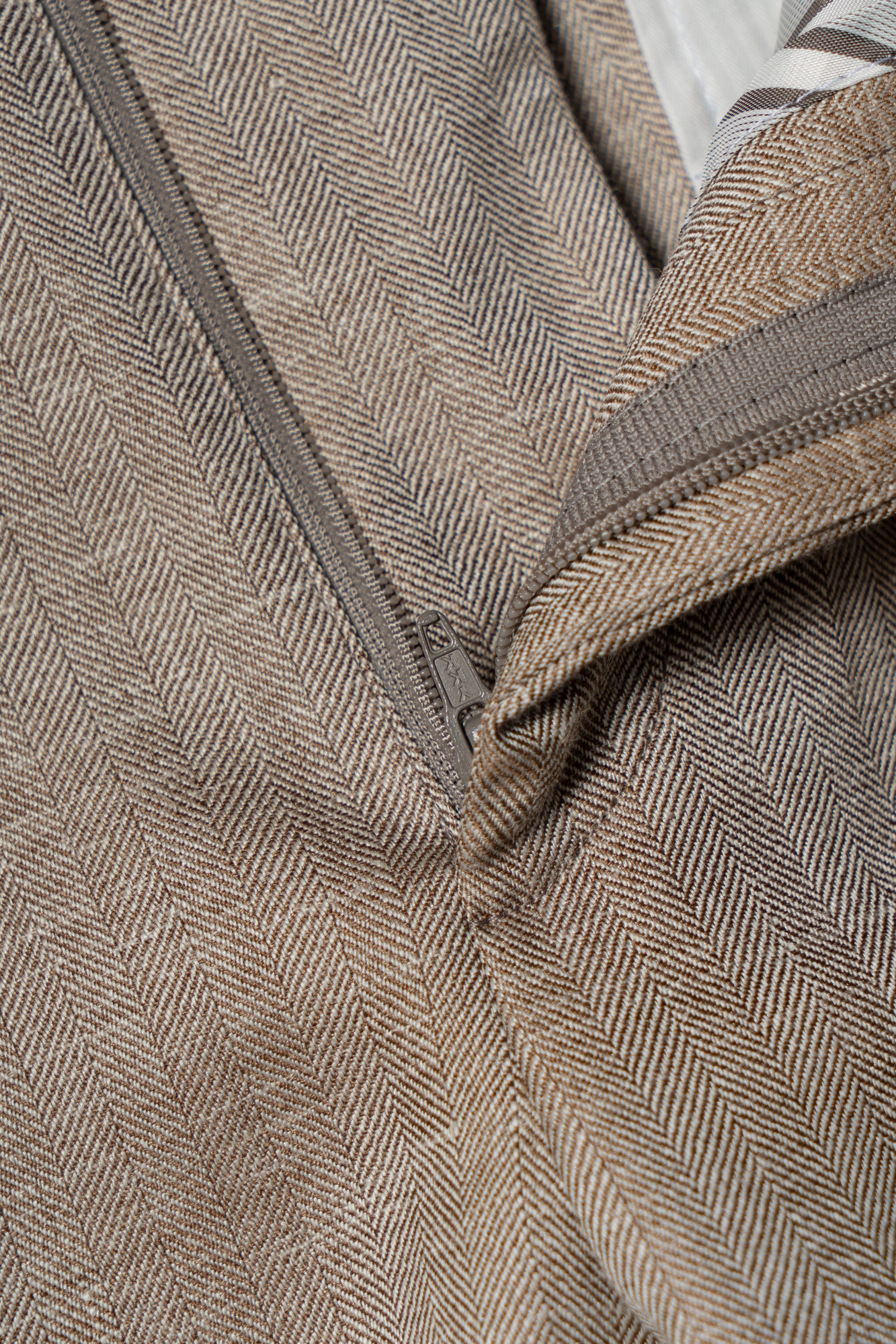 MTO Champagne Herringbone Wool Silk Linen Suit