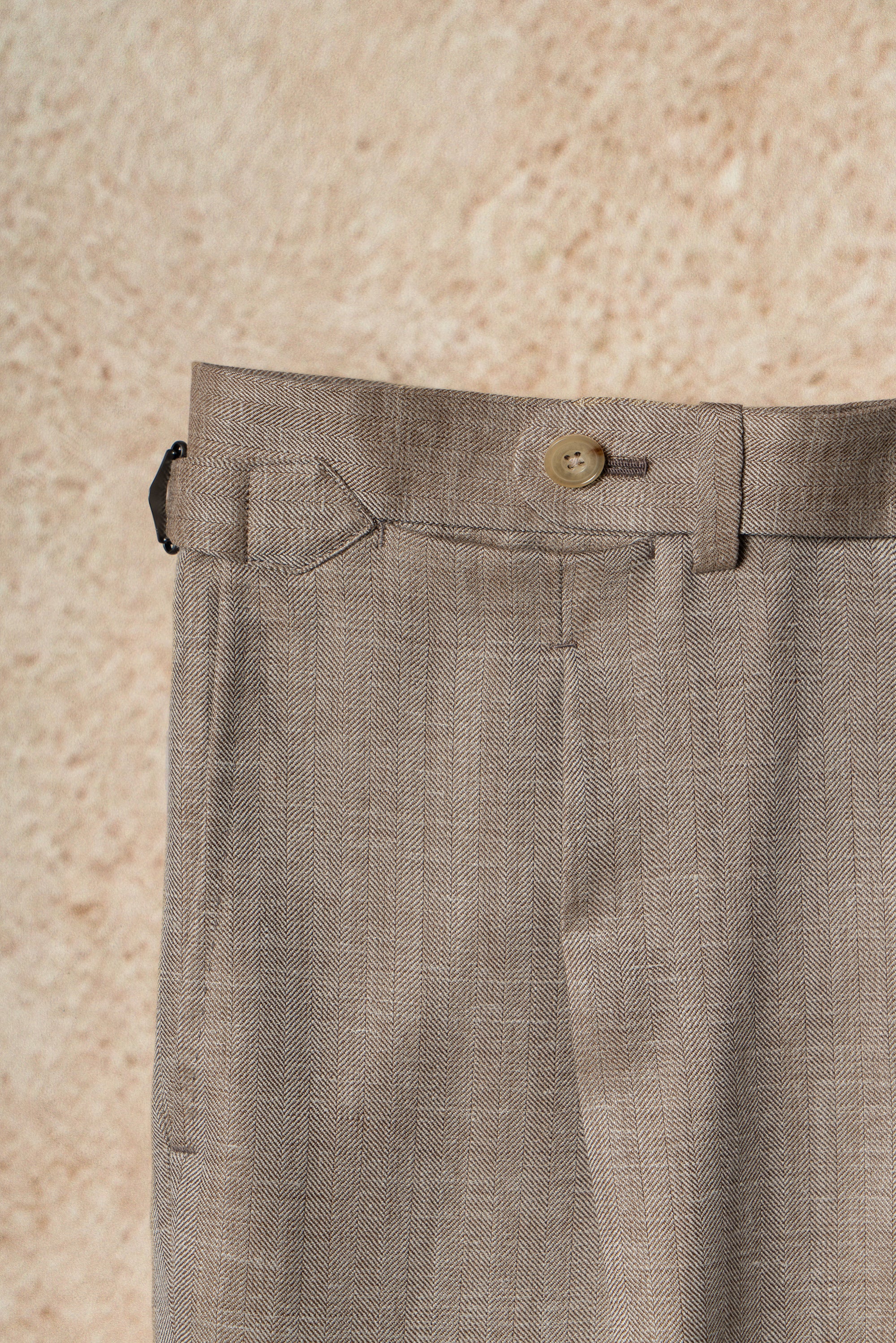 MTO Champagne Herringbone Wool Silk Linen Suit