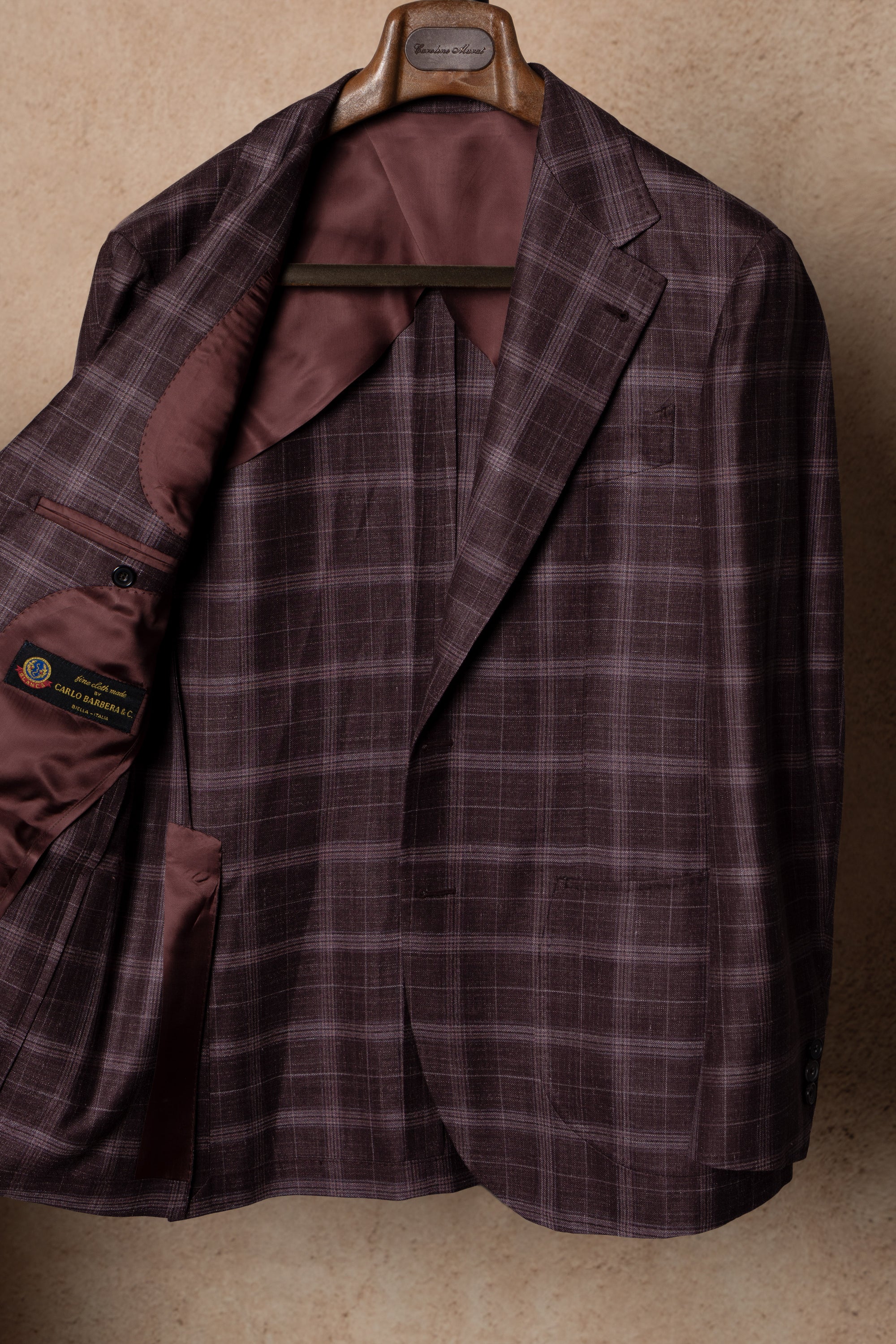 MTO Burgundy Overcheck Wool Silk Linen Jacket #340