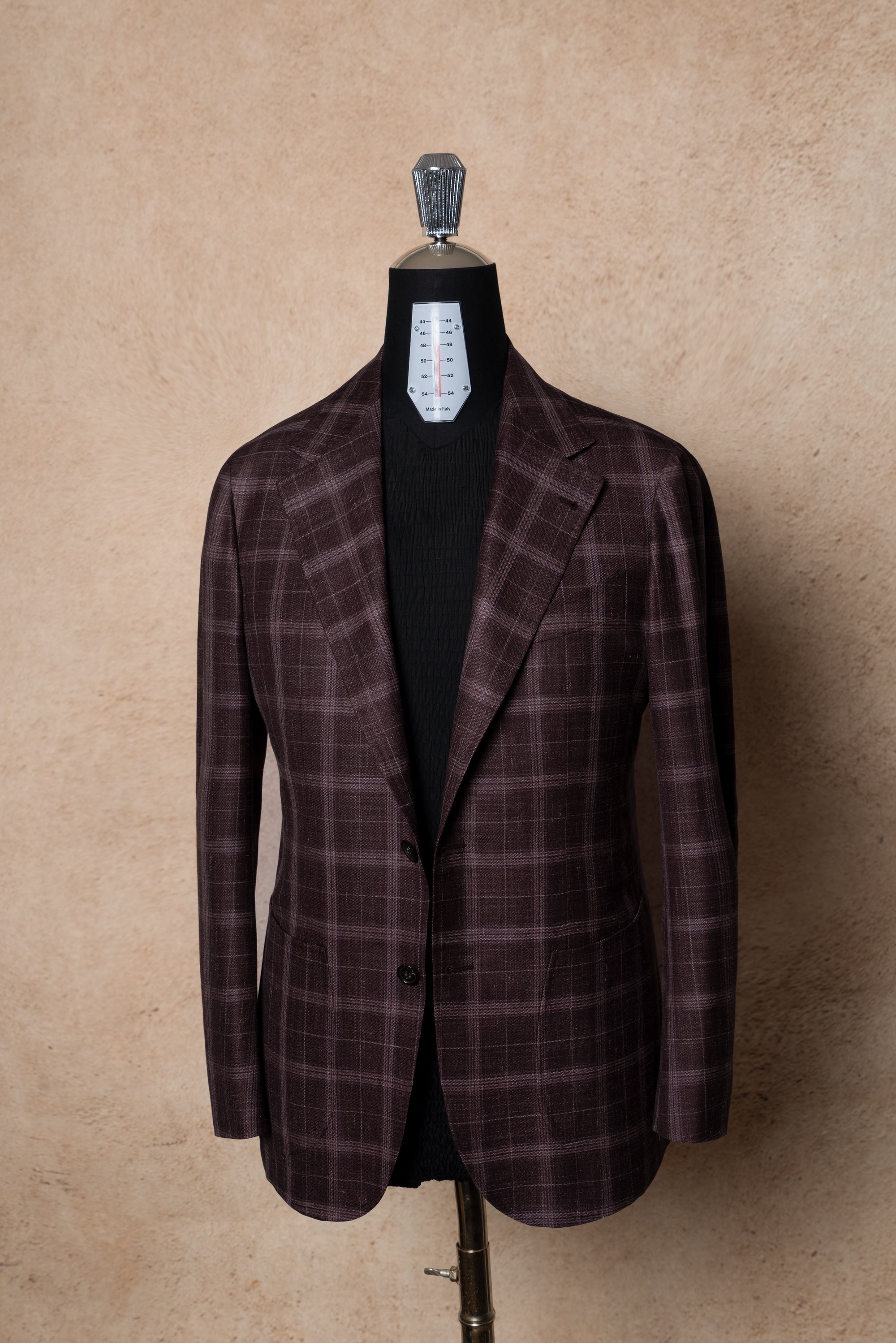 MTO Burgundy Overcheck Wool Silk Linen Jacket #340