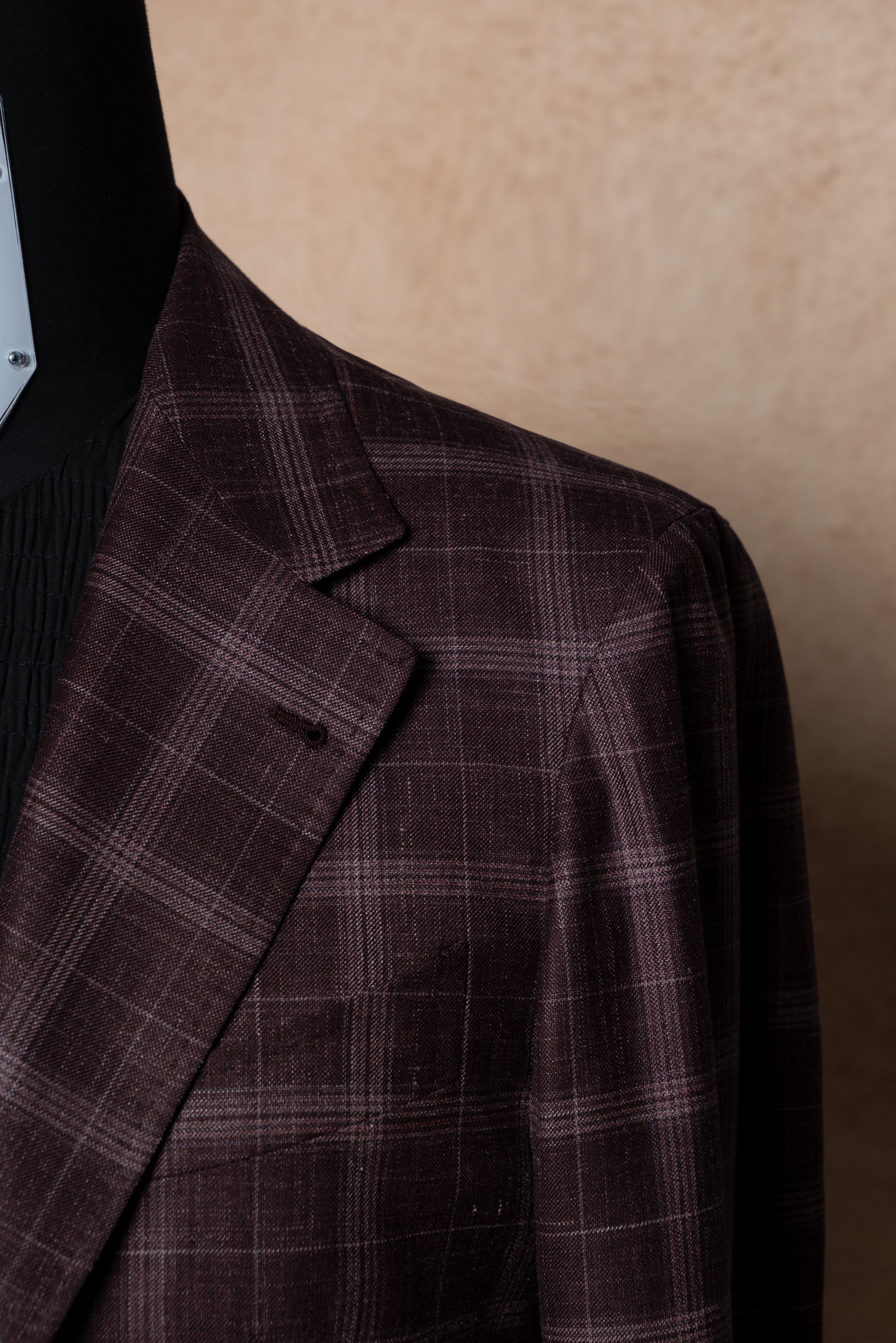 MTO Burgundy Overcheck Wool Silk Linen Jacket #340