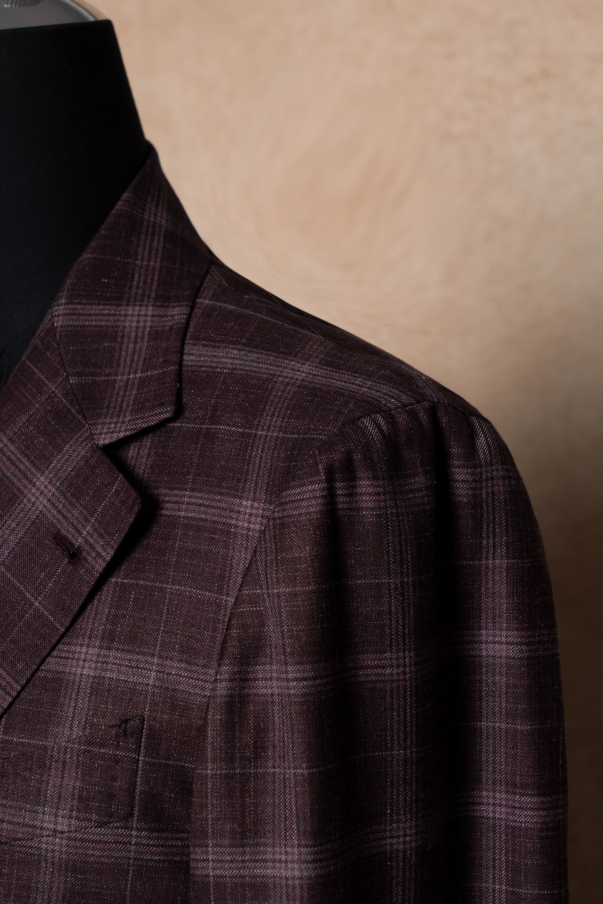 MTO Burgundy Overcheck Wool Silk Linen Jacket #340