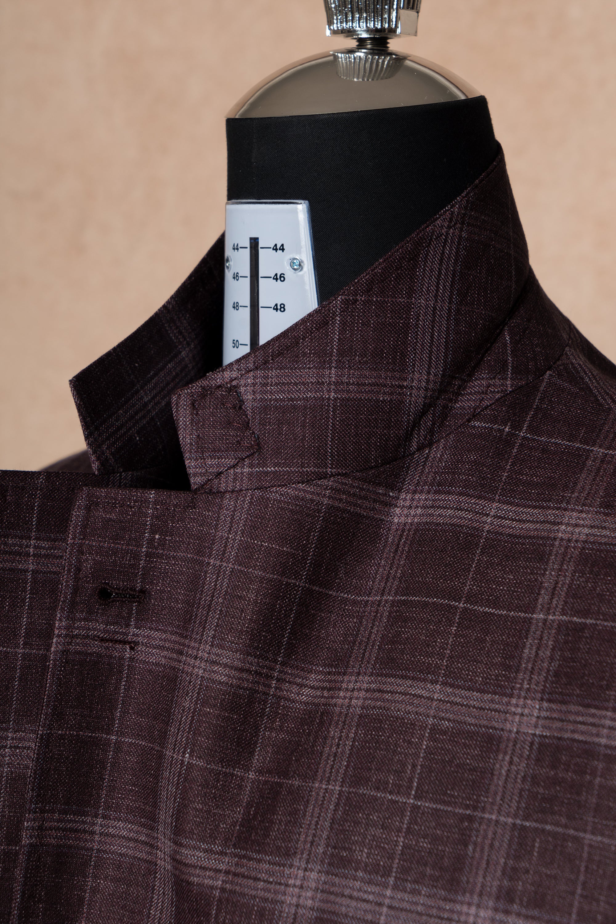 MTO Burgundy Overcheck Wool Silk Linen Jacket #340