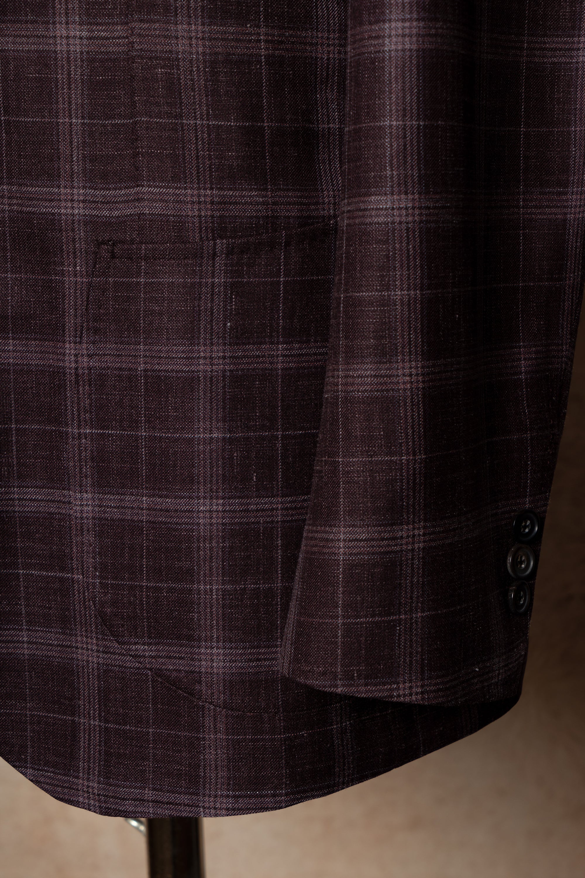 MTO Burgundy Overcheck Wool Silk Linen Jacket #340