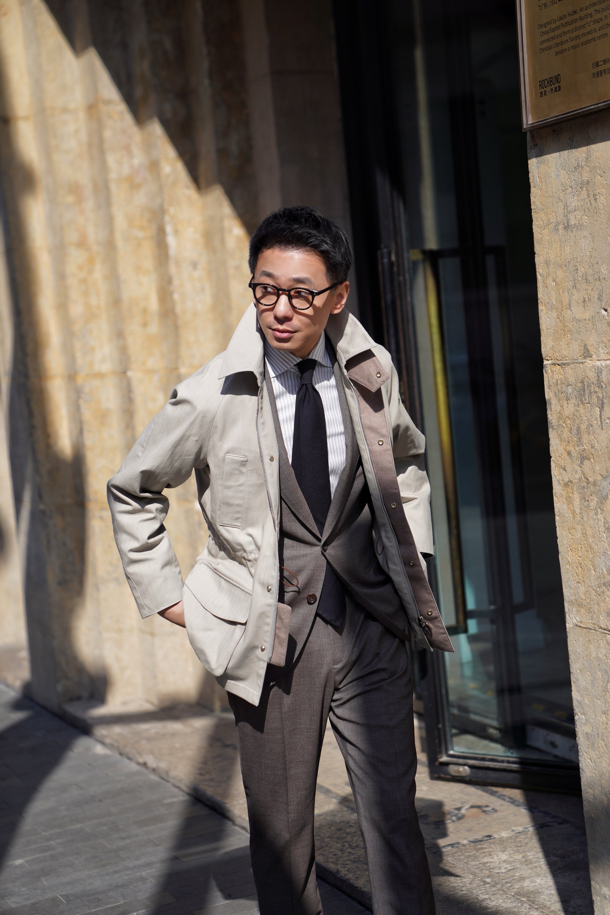 Stone Herringbone Cotton Hunting Jacket