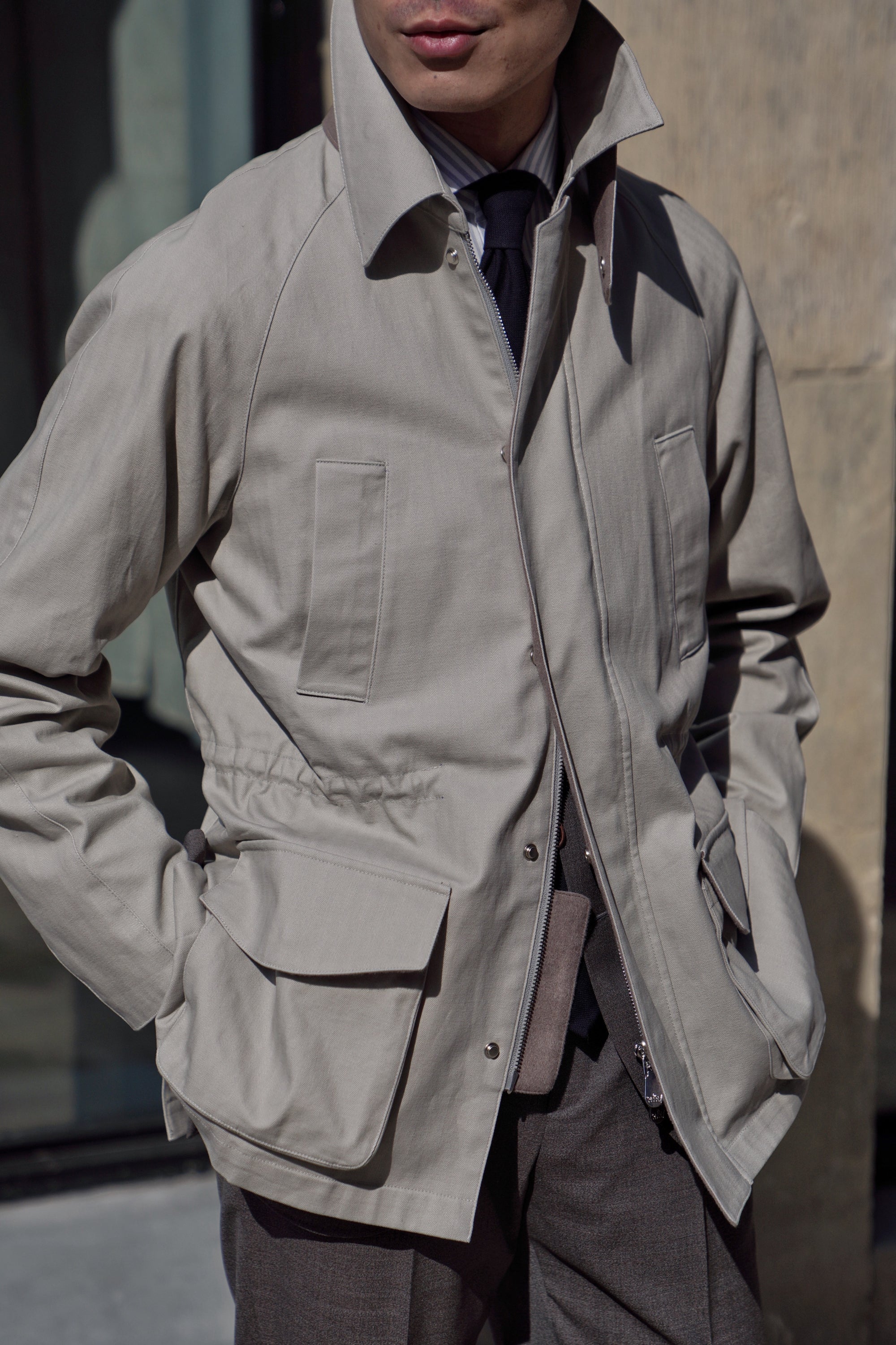 Stone Herringbone Cotton Hunting Jacket
