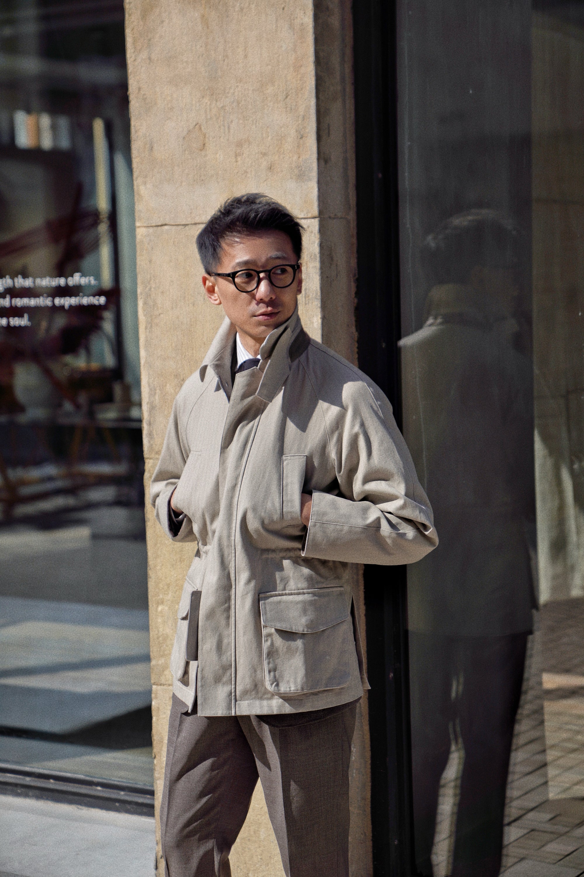 Stone Herringbone Cotton Hunting Jacket
