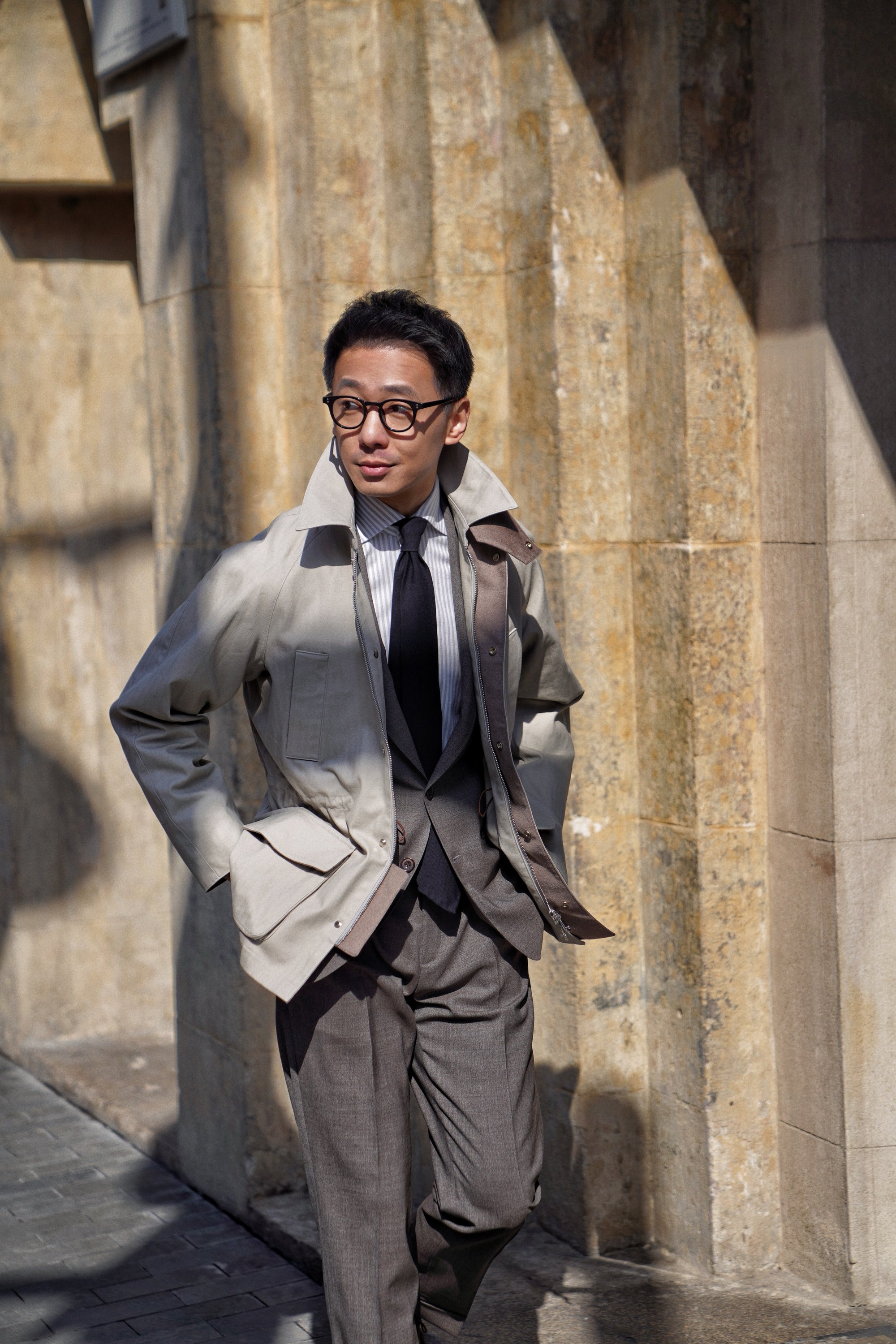 Stone Herringbone Cotton Hunting Jacket