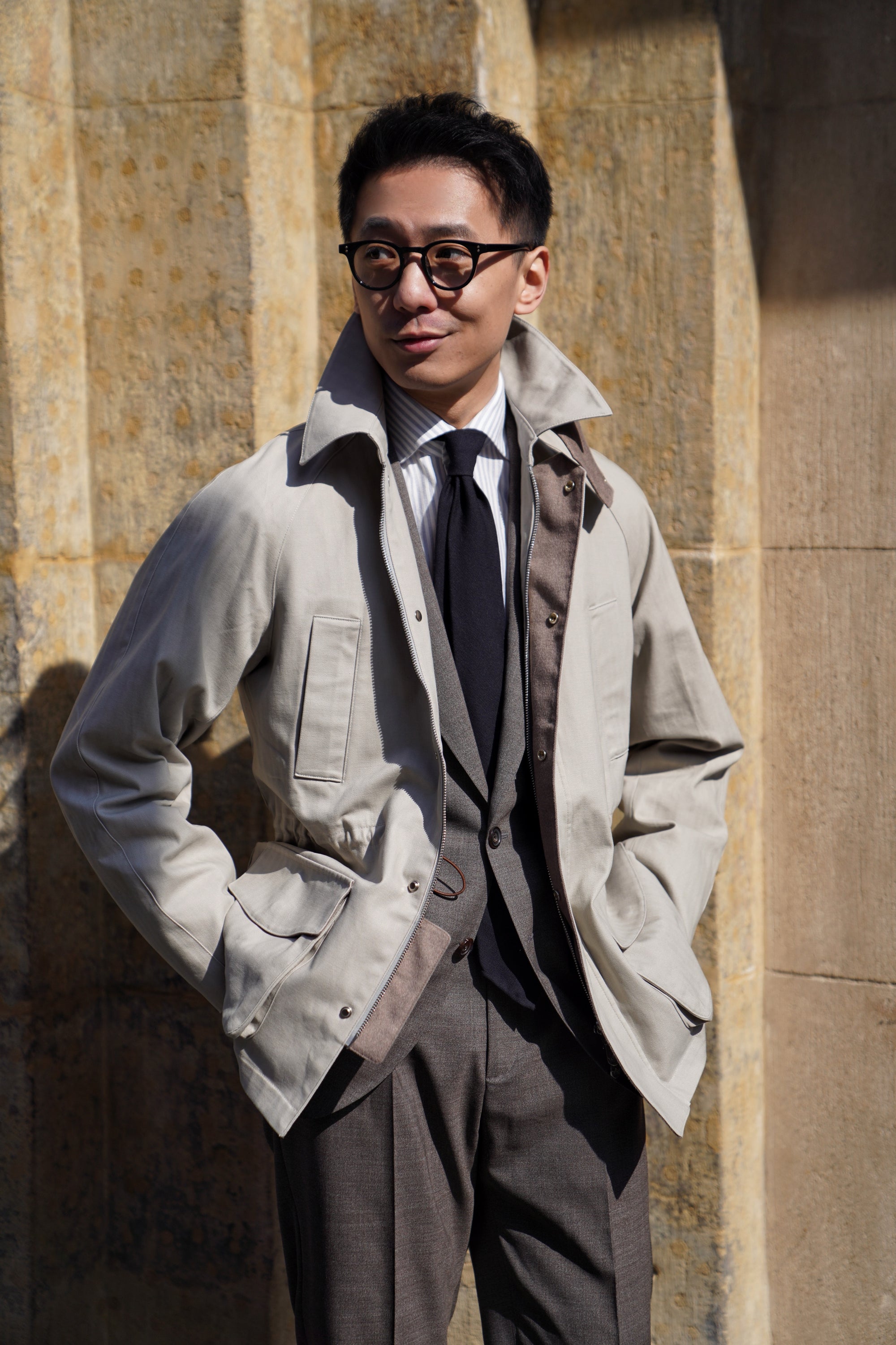 Stone Herringbone Cotton Hunting Jacket