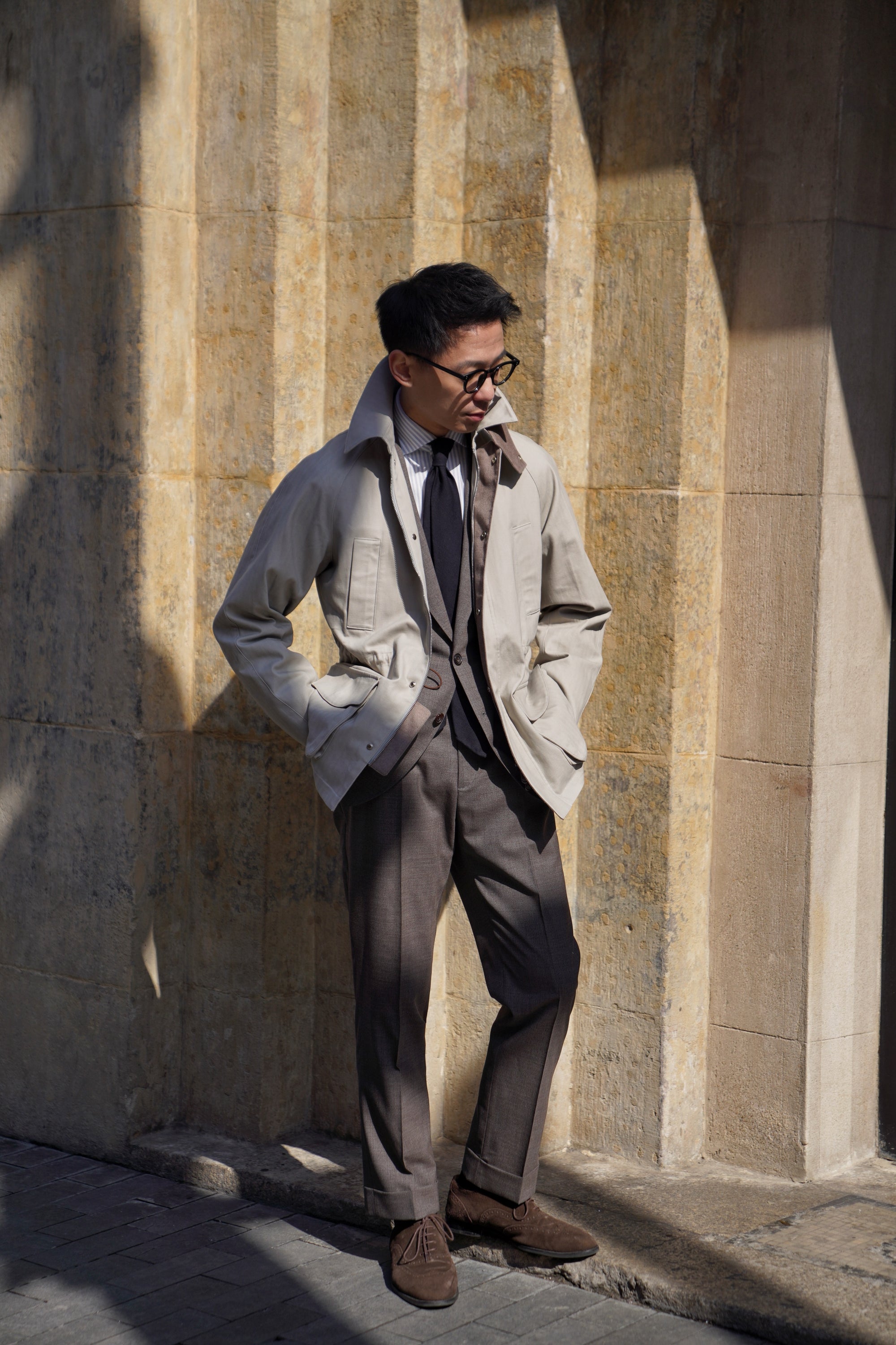 Stone Herringbone Cotton Hunting Jacket