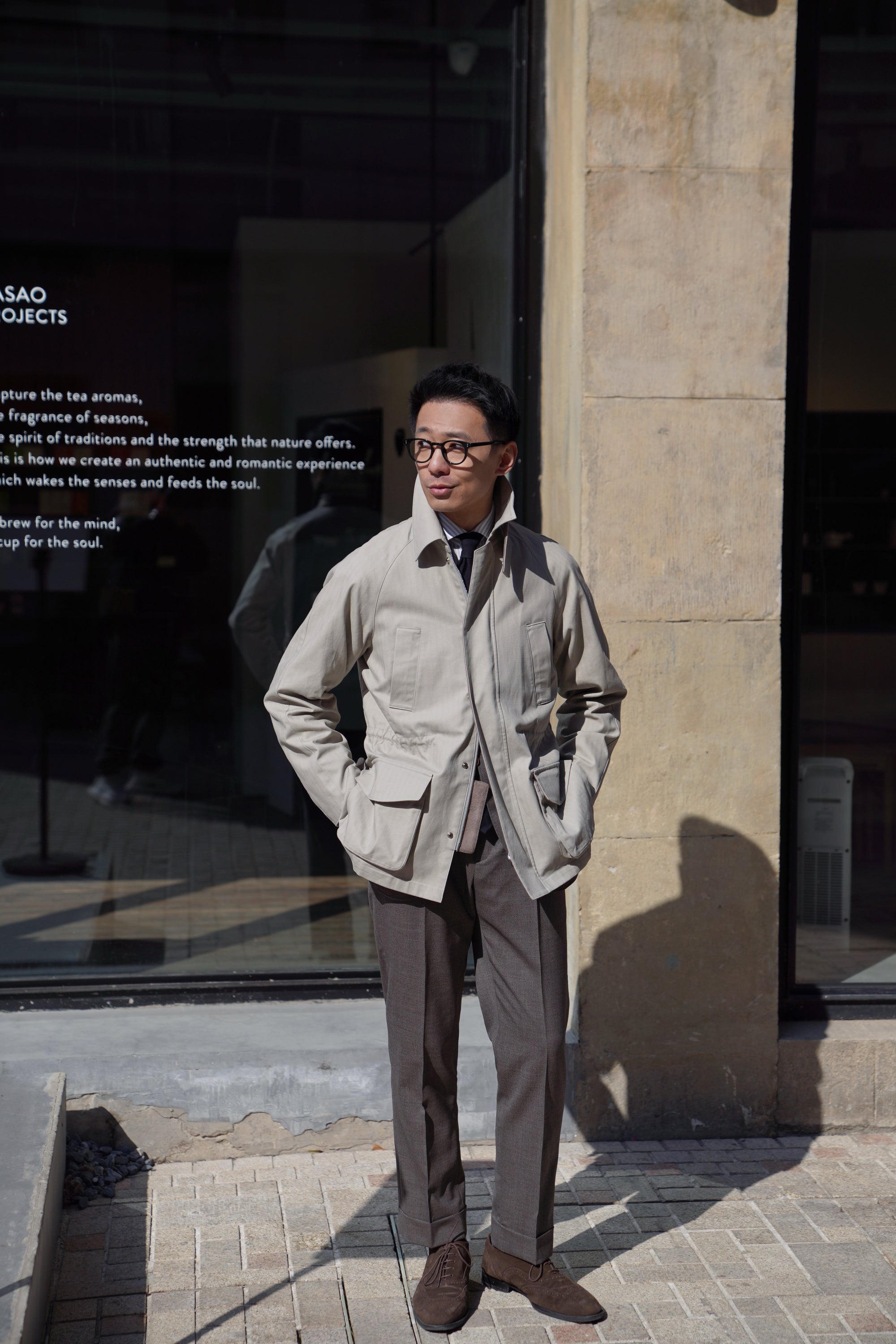 Stone Herringbone Cotton Hunting Jacket