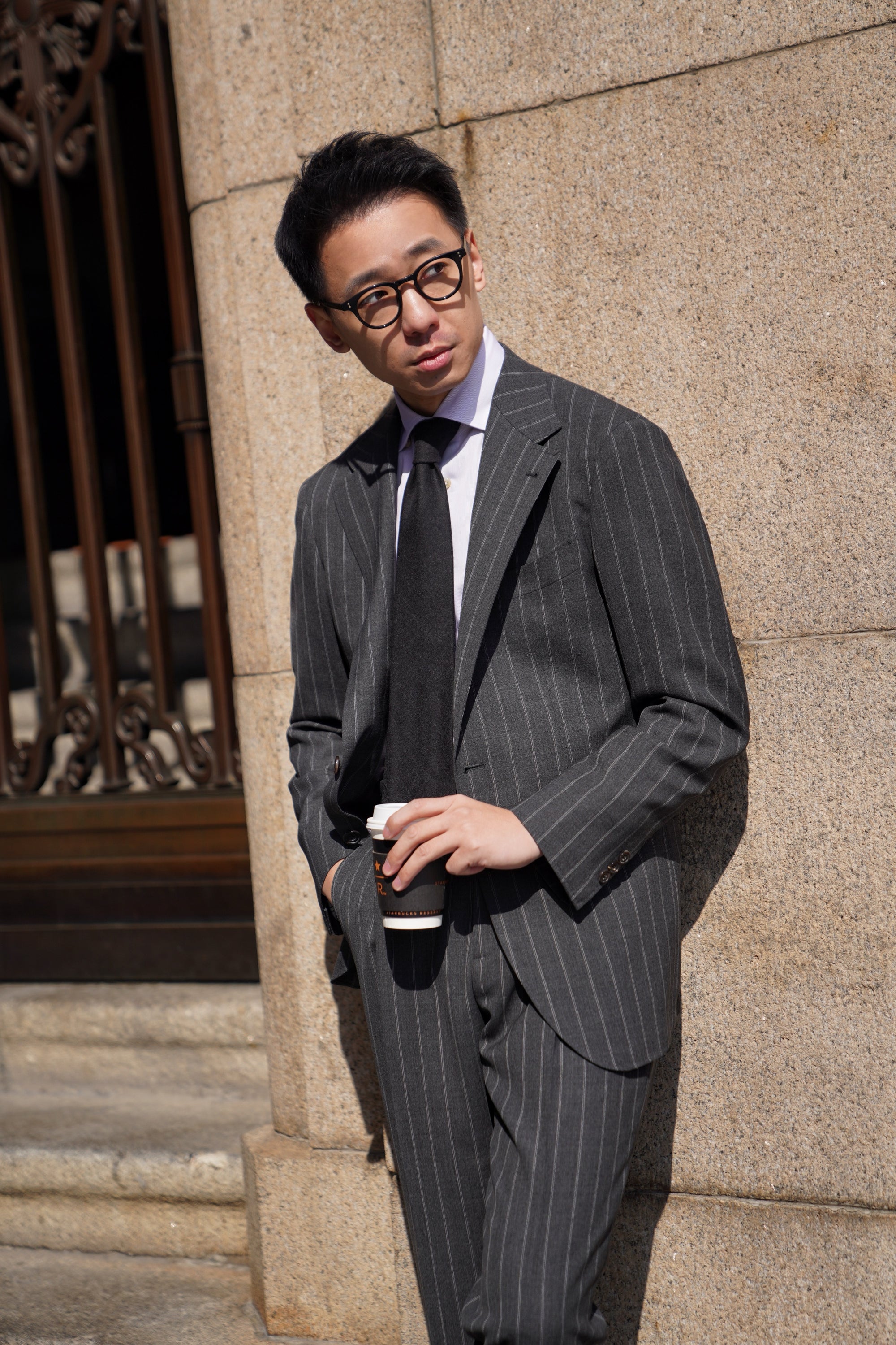 MTO Grey Twin Pinstripe Suit #322