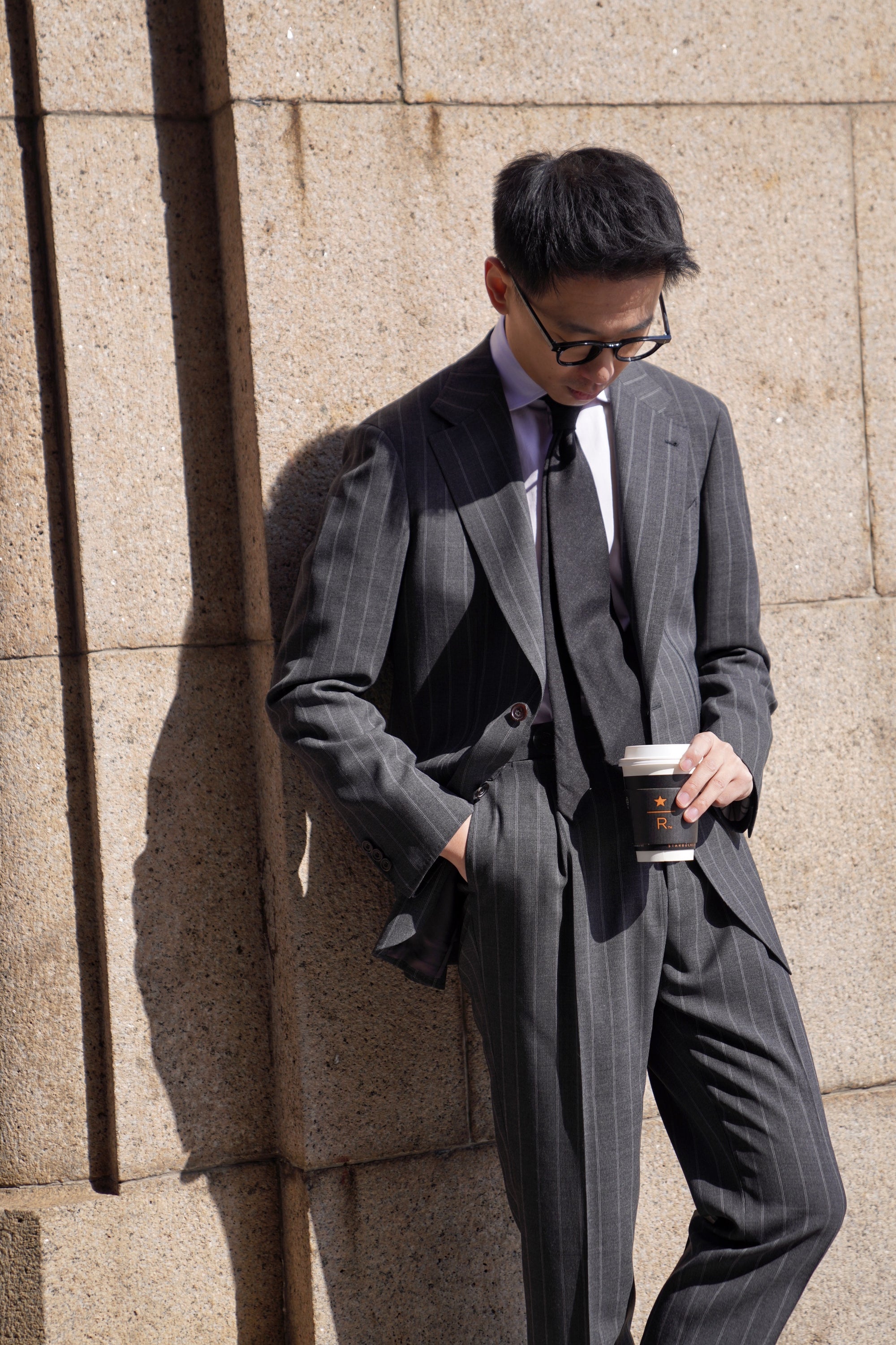 MTO Grey Twin Pinstripe Suit #322