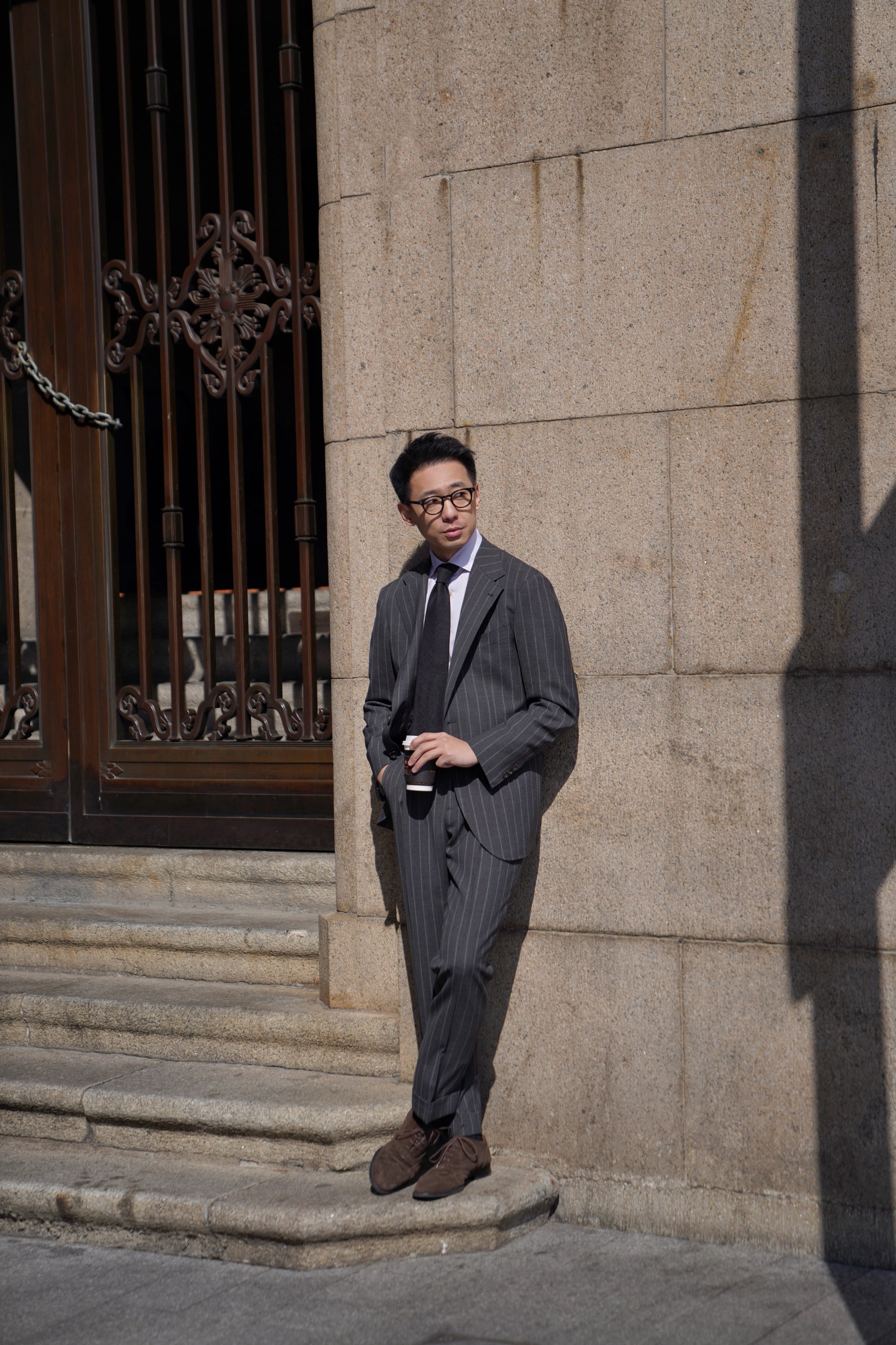 MTO Grey Twin Pinstripe Suit #322
