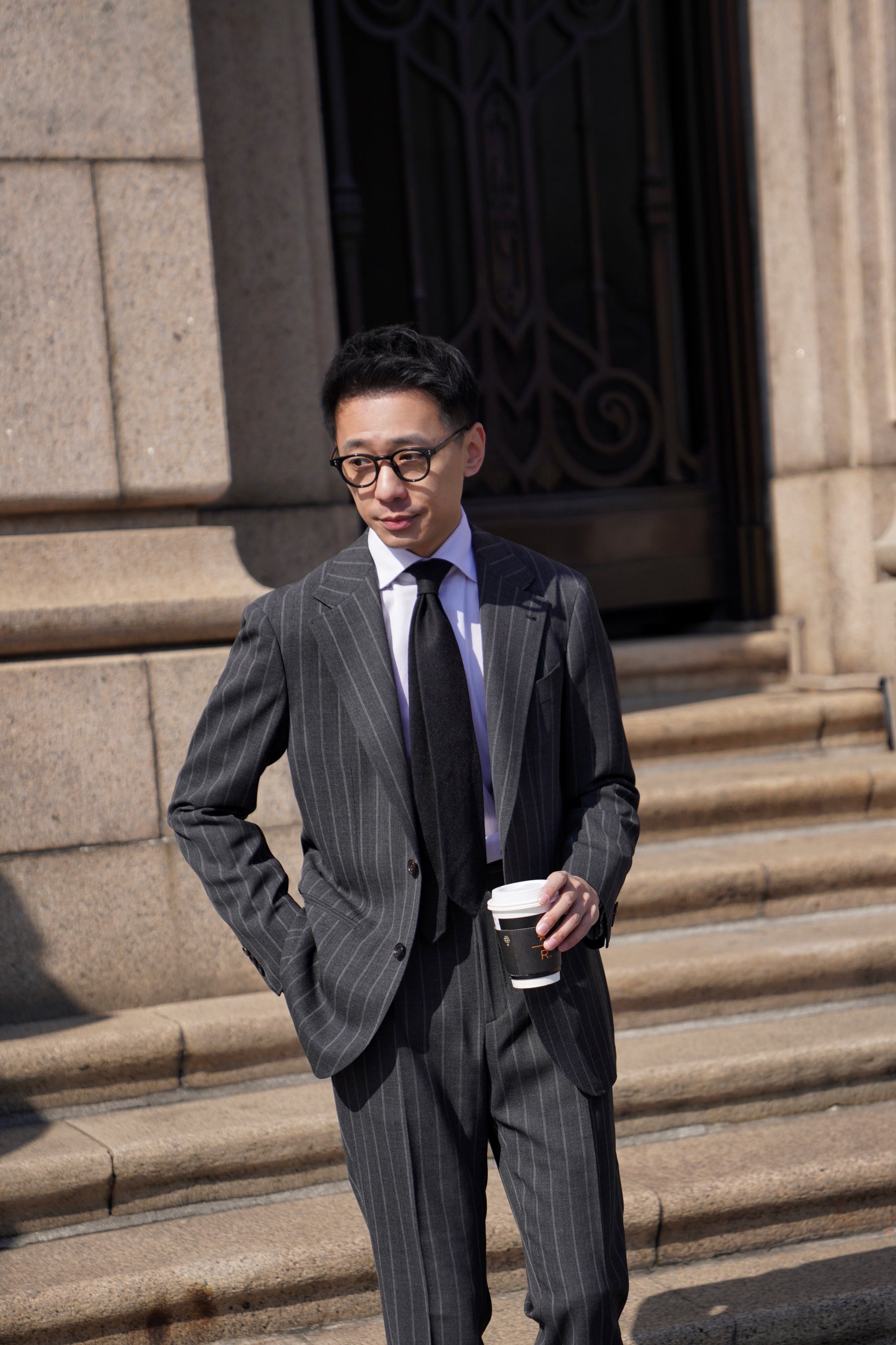 MTO Grey Twin Pinstripe Suit #322