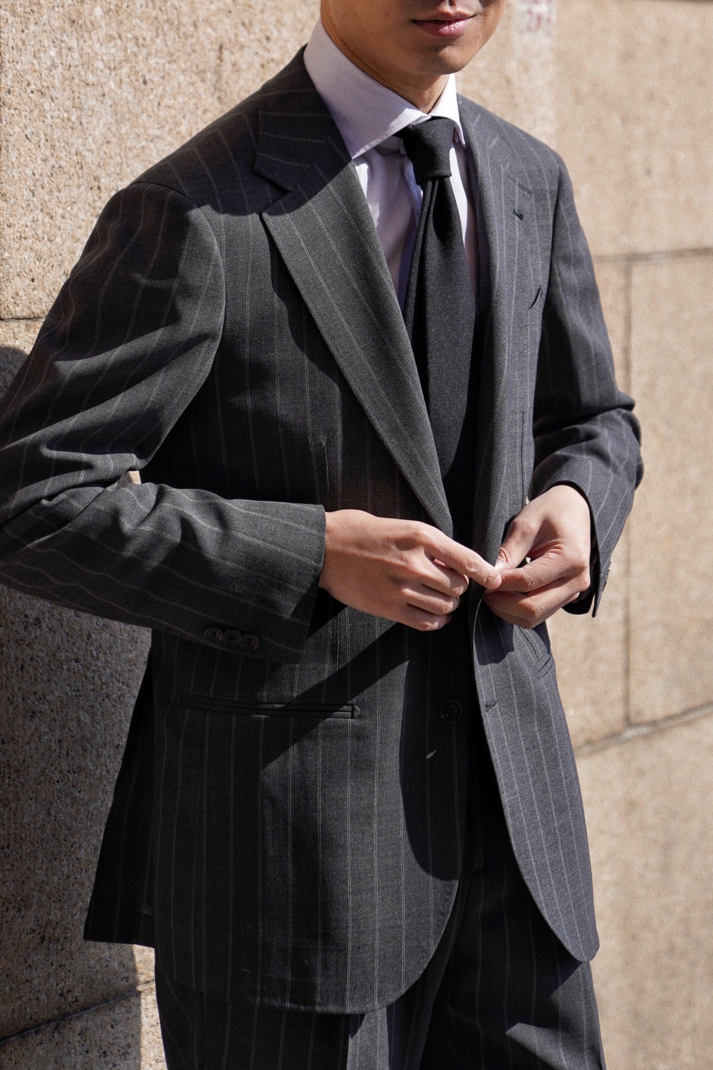MTO Grey Twin Pinstripe Suit #322