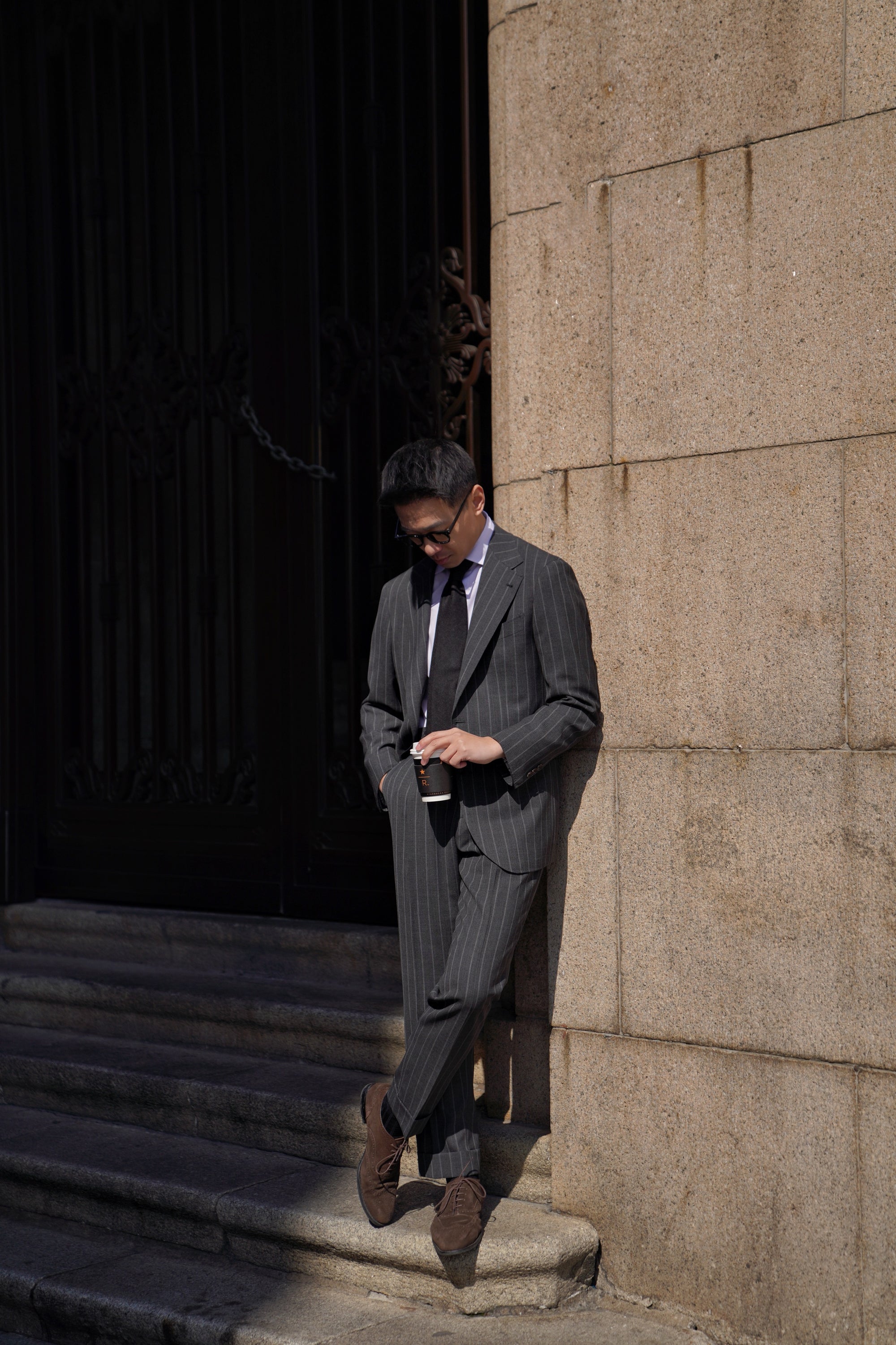 MTO Grey Twin Pinstripe Suit #322