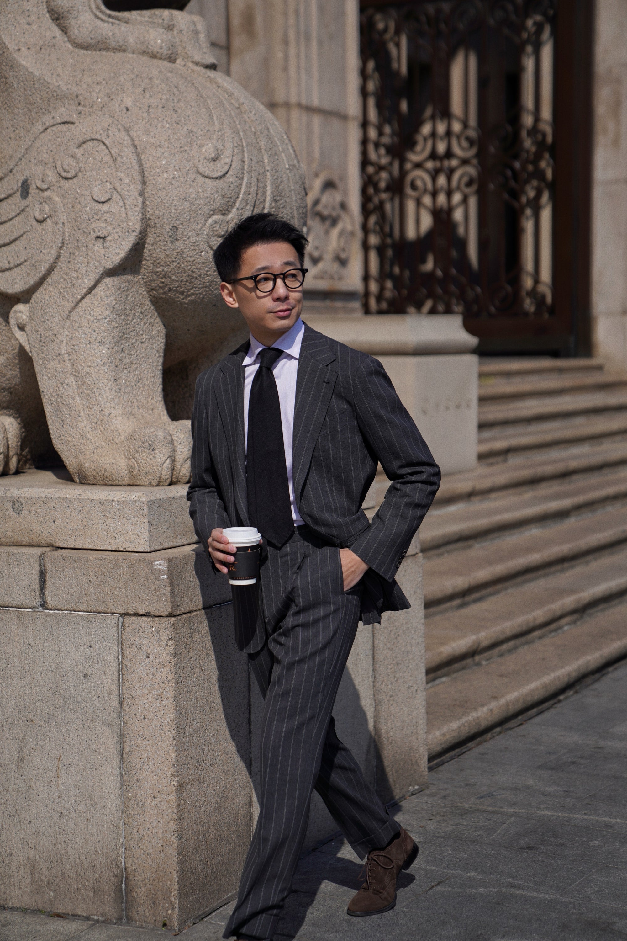 MTO Grey Twin Pinstripe Suit #322