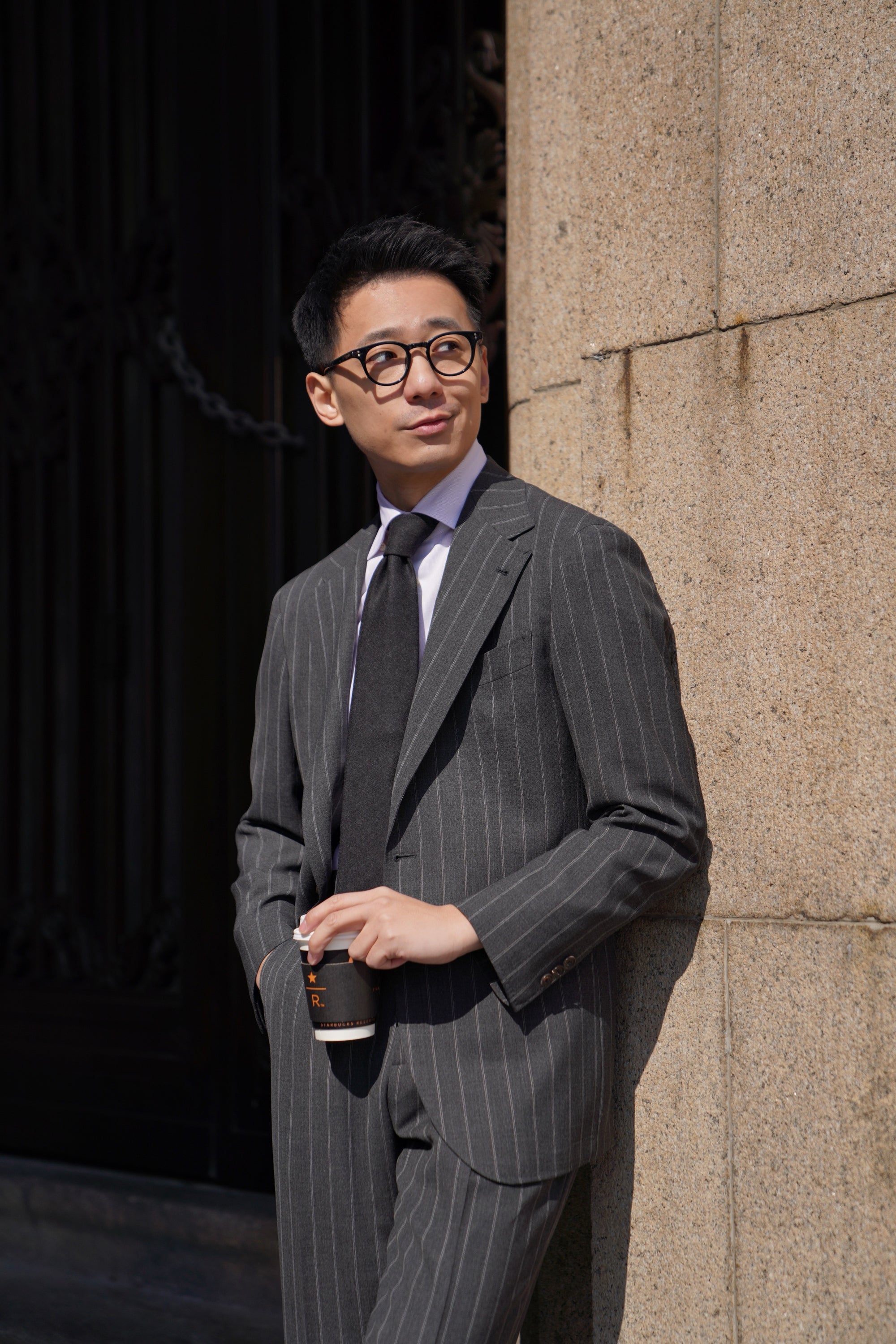 MTO Grey Twin Pinstripe Suit #322