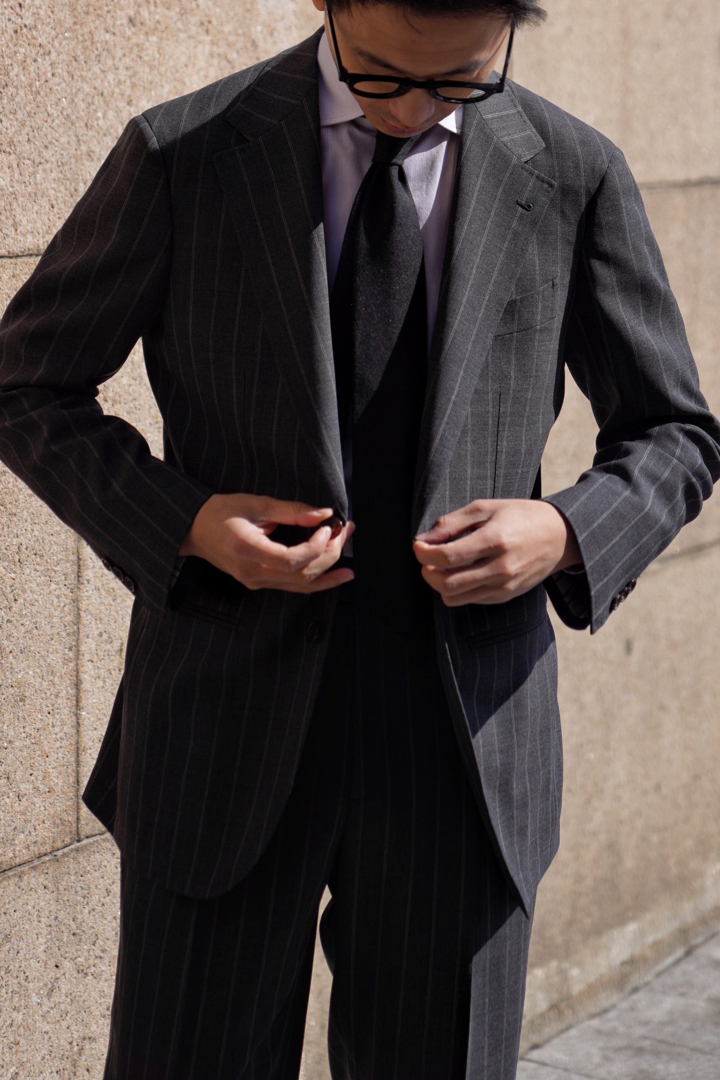 MTO Grey Twin Pinstripe Suit #322