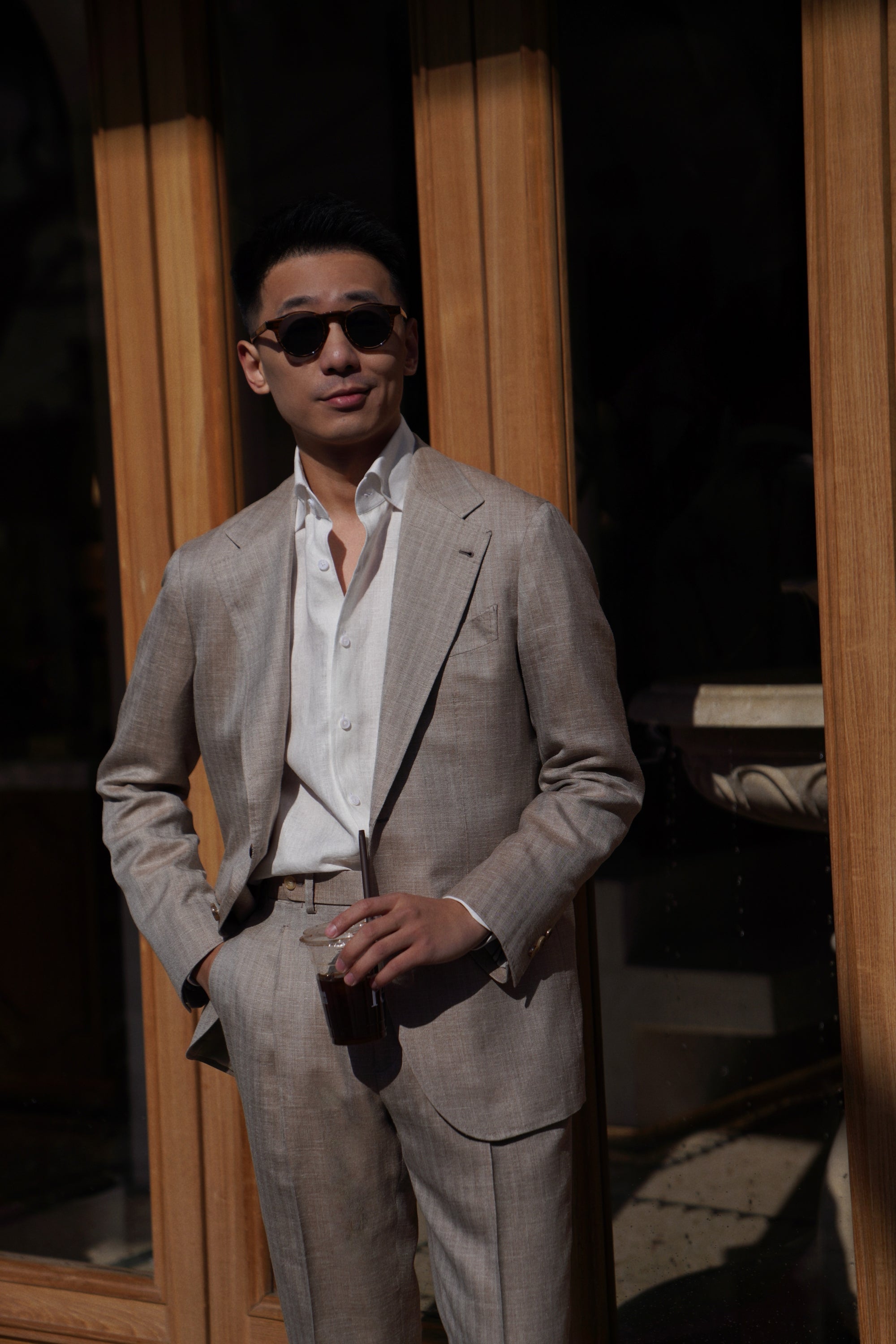 MTO Champagne Herringbone Wool Silk Linen Suit