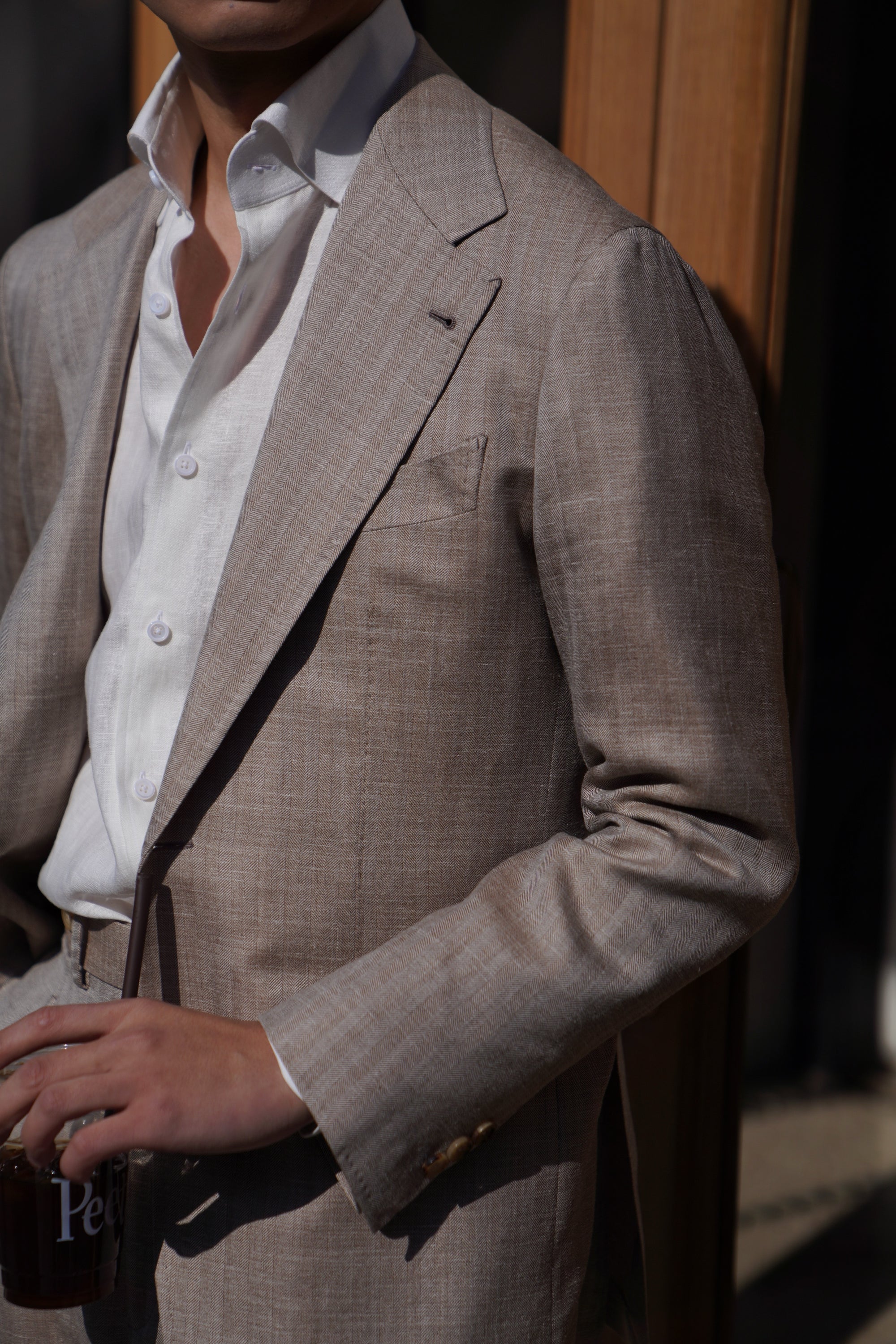 MTO Champagne Herringbone Wool Silk Linen Suit