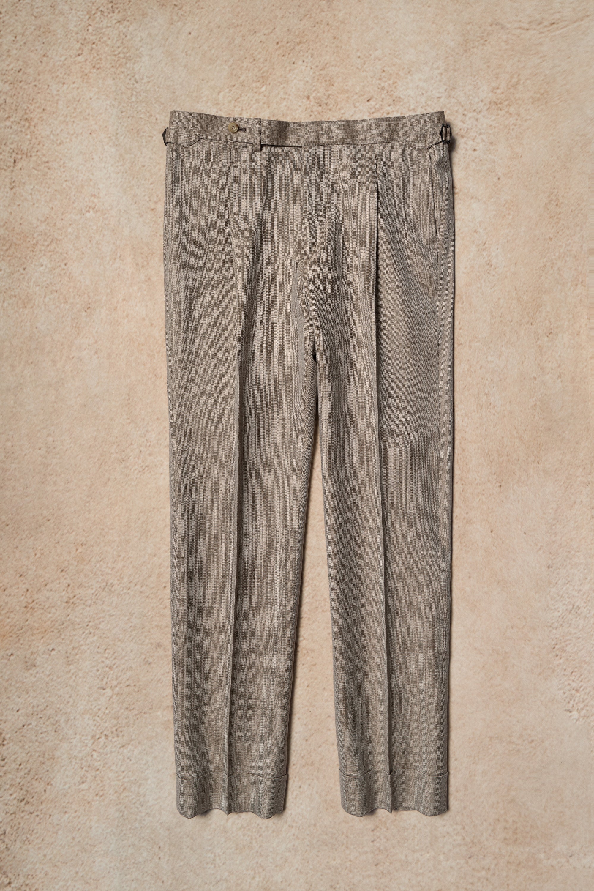 MTO Champagne Herringbone Wool Silk Linen Suit