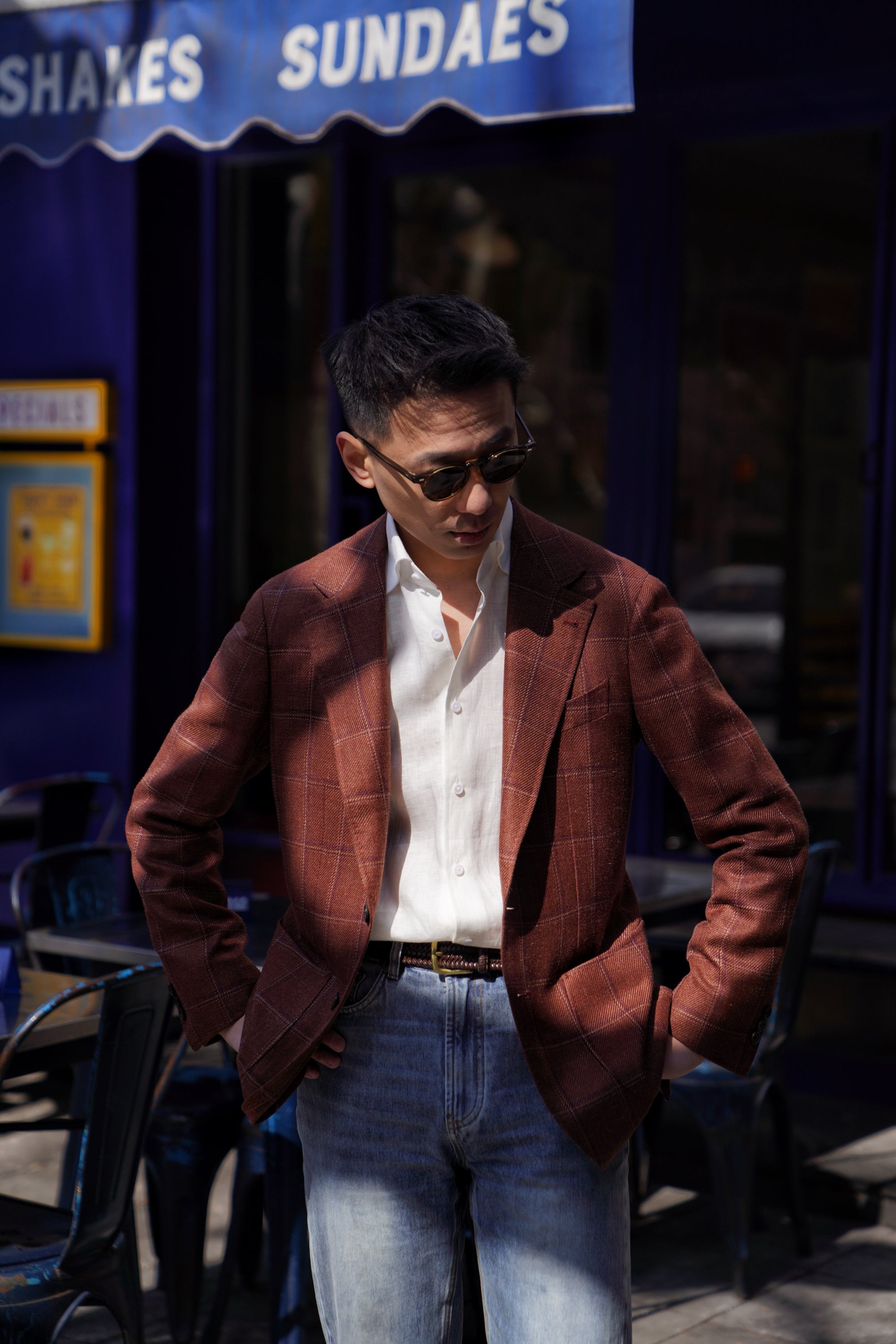 MTO Red Windowpane Wool Silk Linen Jacket