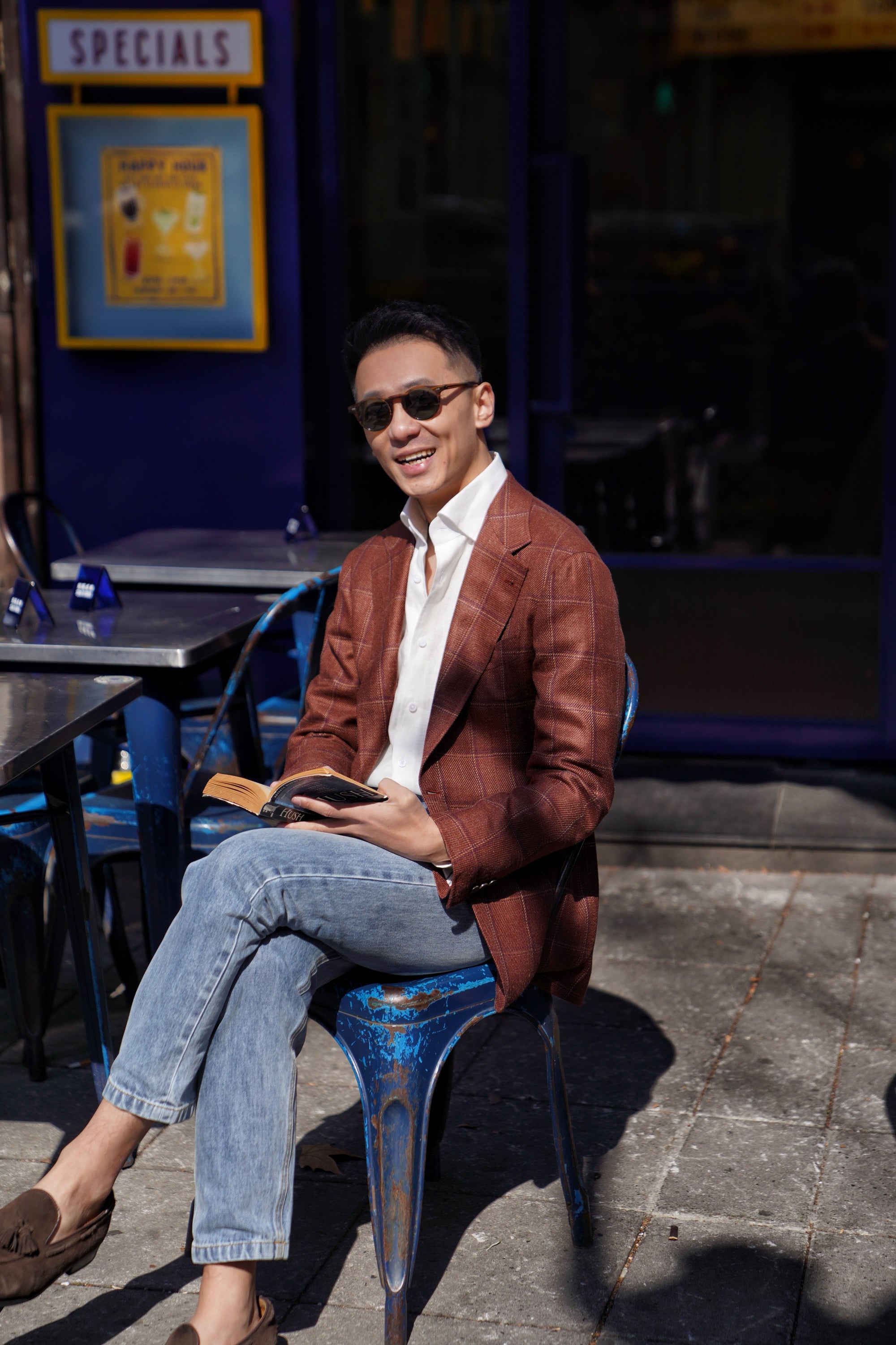 MTO Red Windowpane Wool Silk Linen Jacket