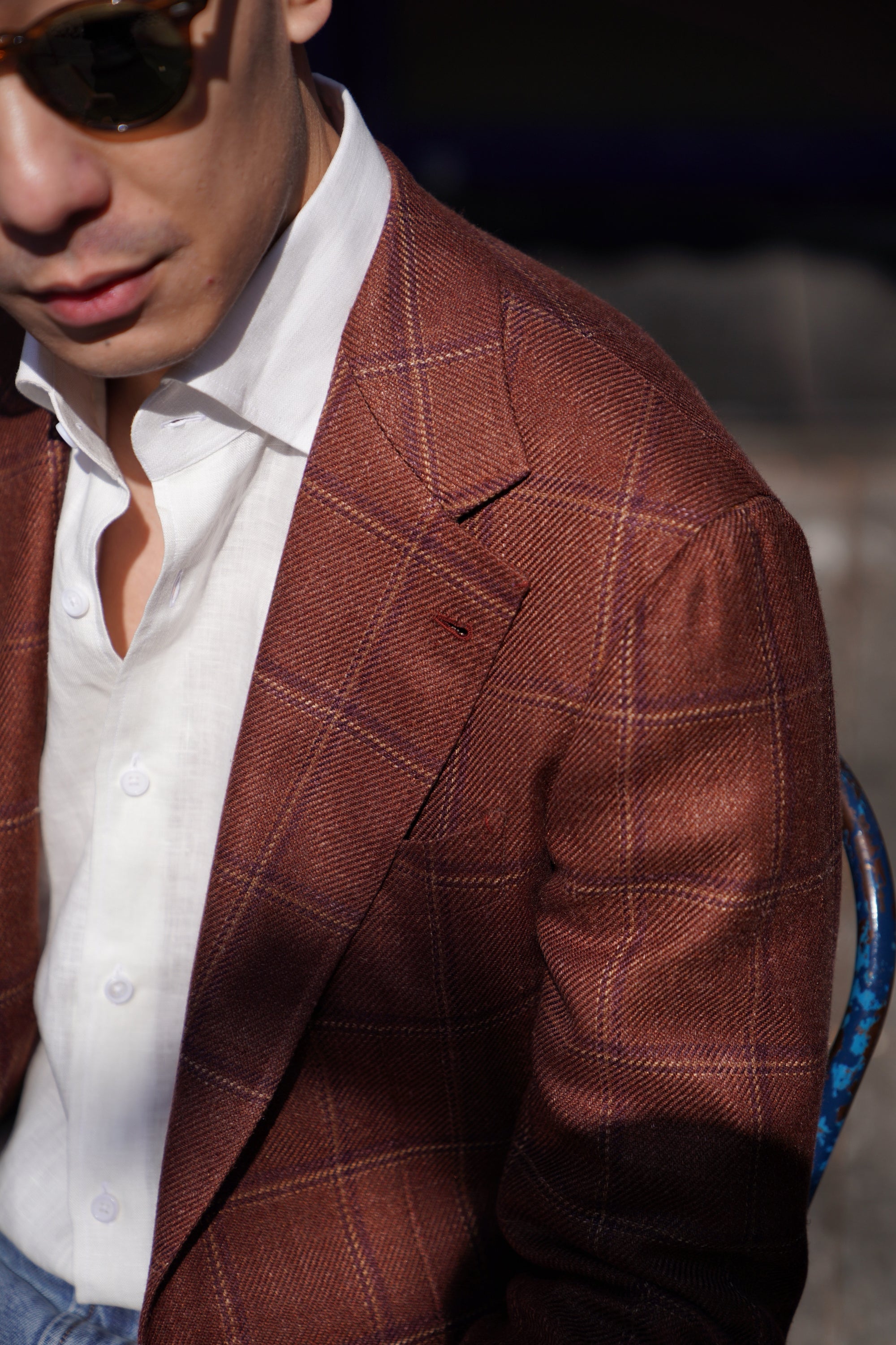MTO Red Windowpane Wool Silk Linen Jacket