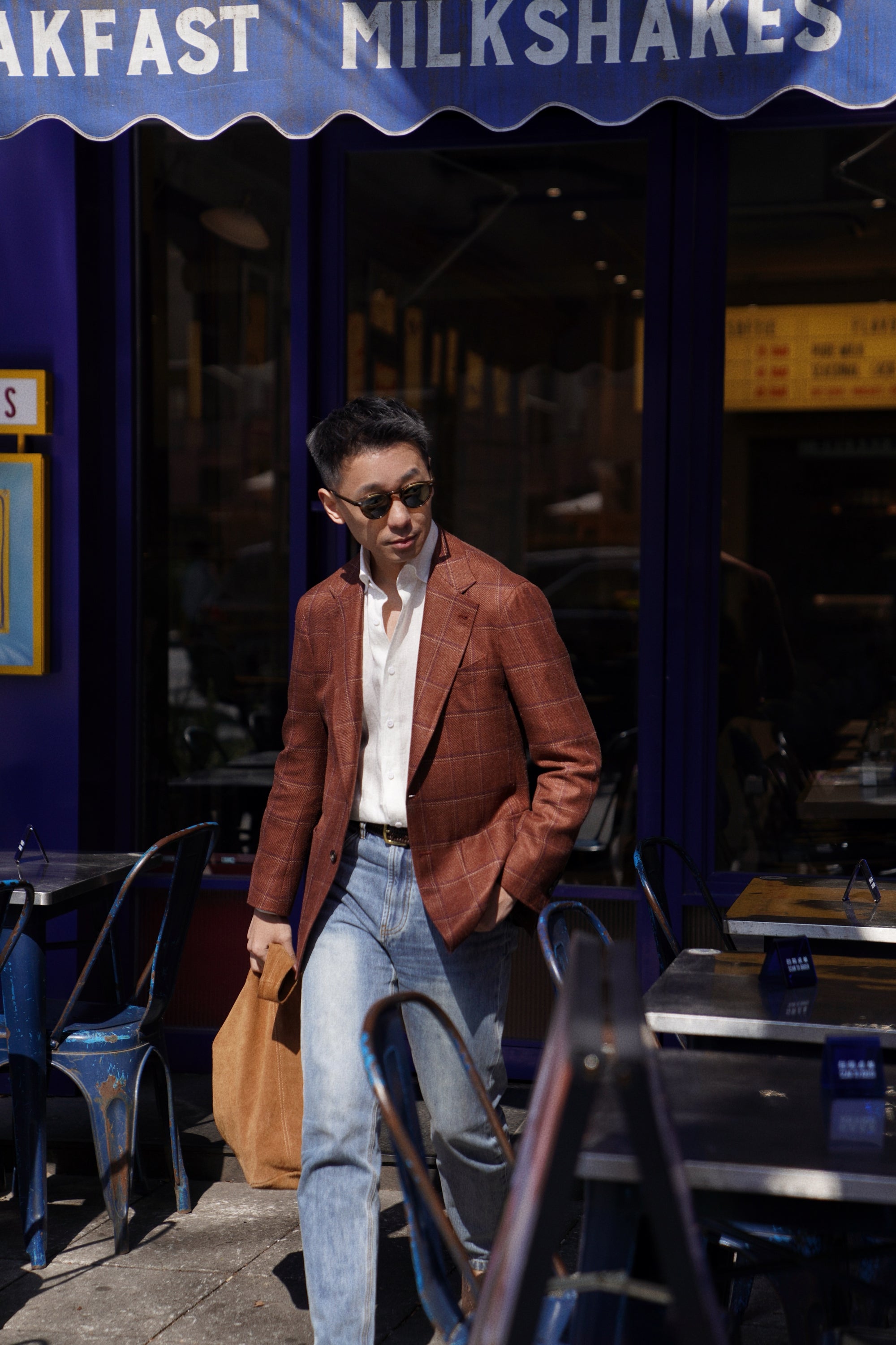 MTO Red Windowpane Wool Silk Linen Jacket