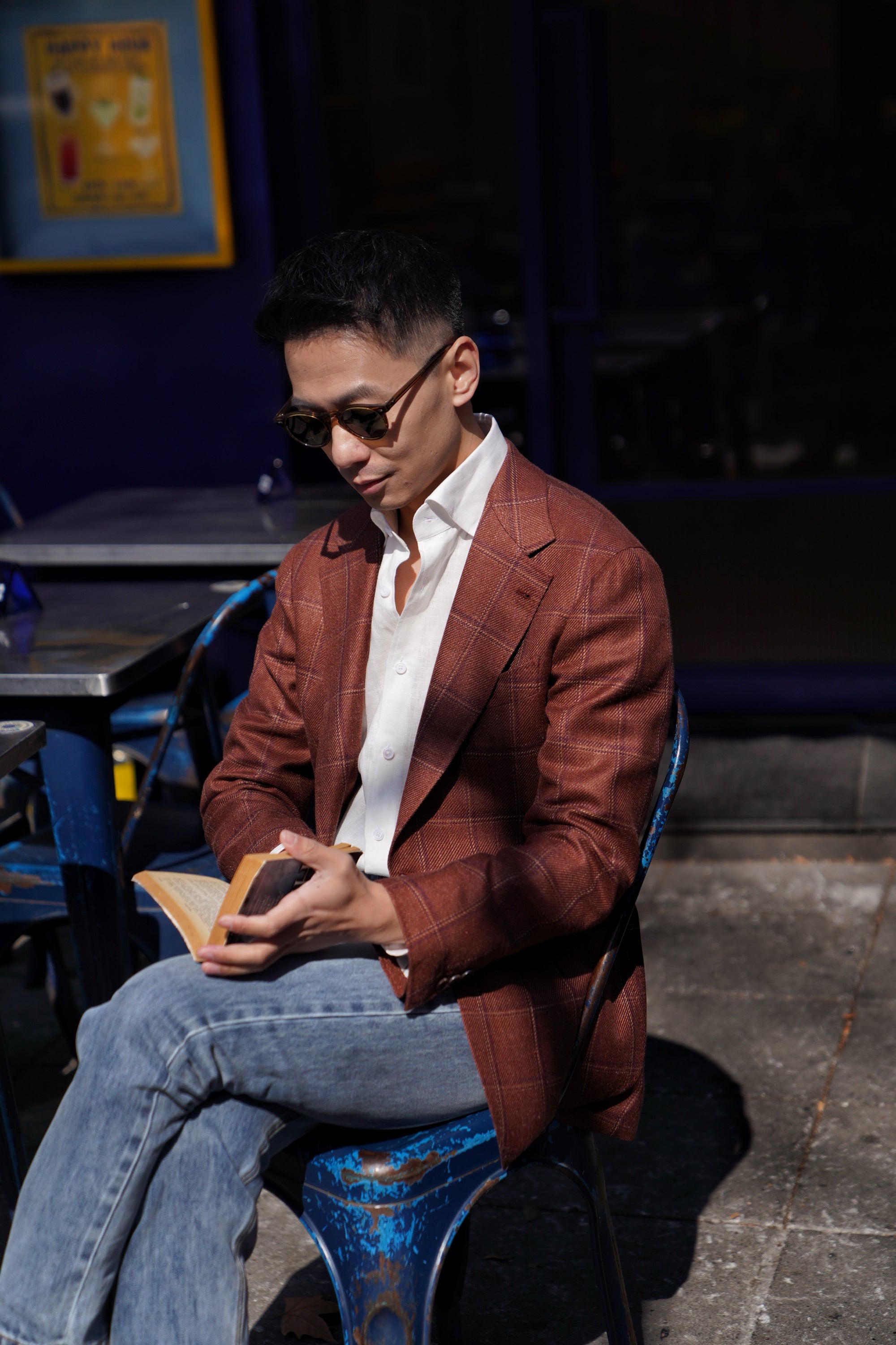 MTO Red Windowpane Wool Silk Linen Jacket