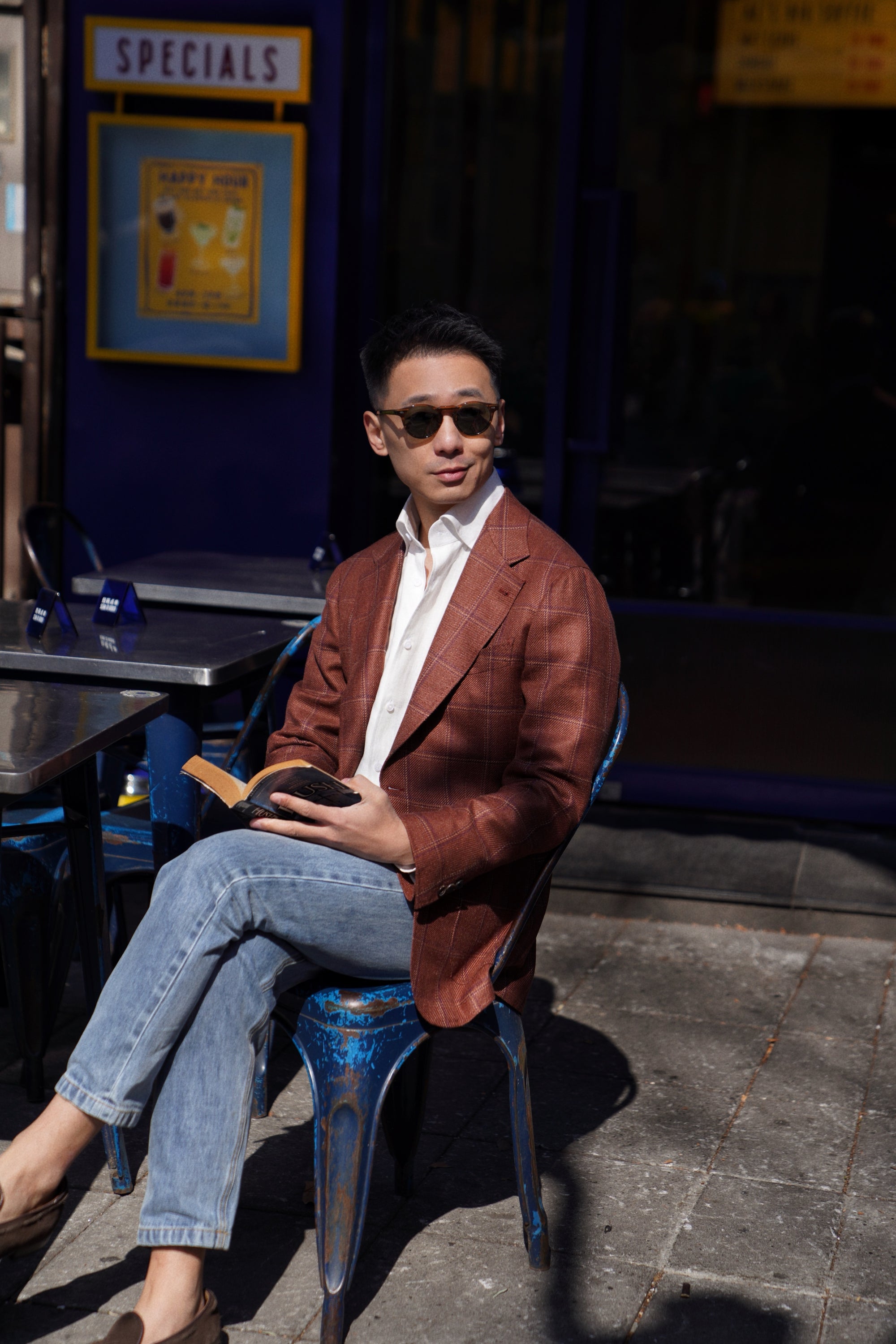 MTO Red Windowpane Wool Silk Linen Jacket