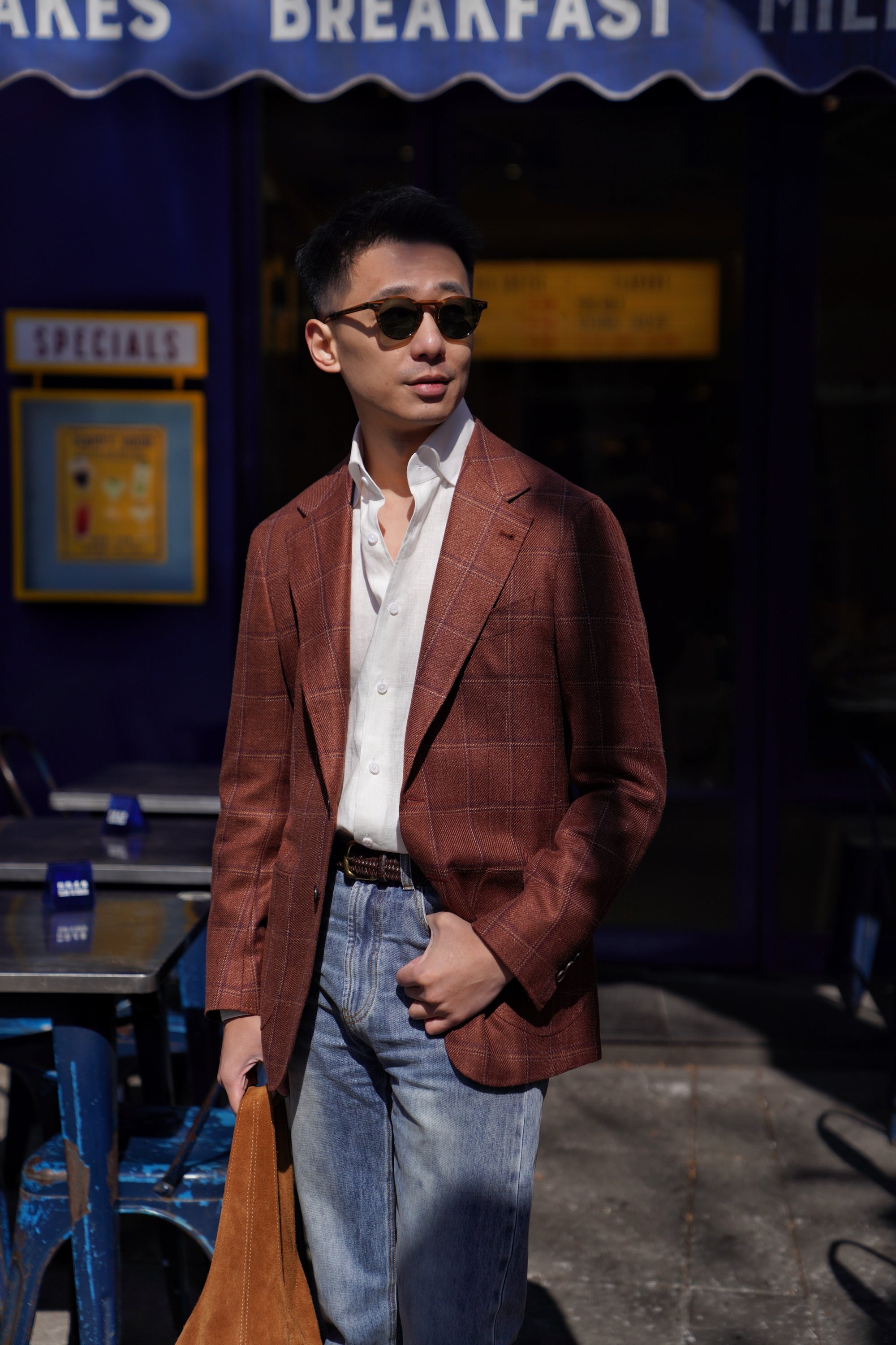 MTO Red Windowpane Wool Silk Linen Jacket